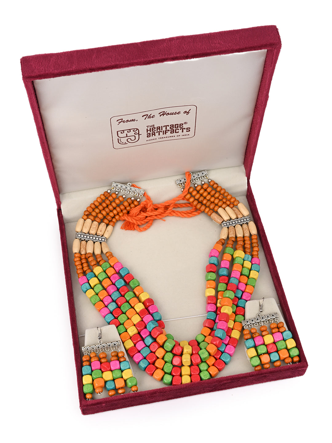 MAURYANA - Heavy multilayered colorful beadwork necklace with earring - adjustable length
