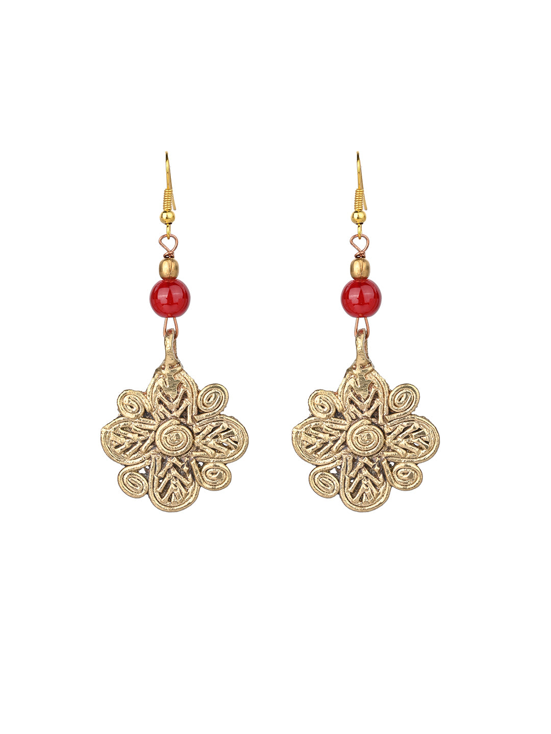 MAURYANA - Dokra craft 5 floral pendants necklace set with earrings - adjustable length
