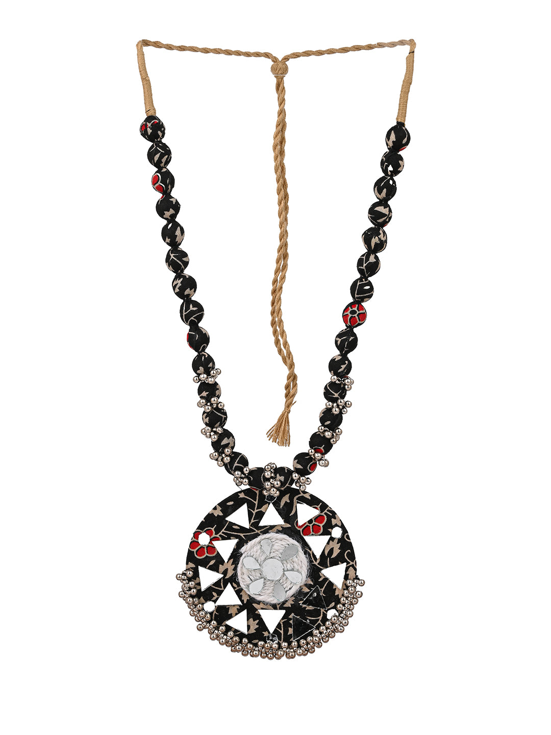 MAURYANA - Colorful beads with mirror work pendant necklace and earrings - adjustable length