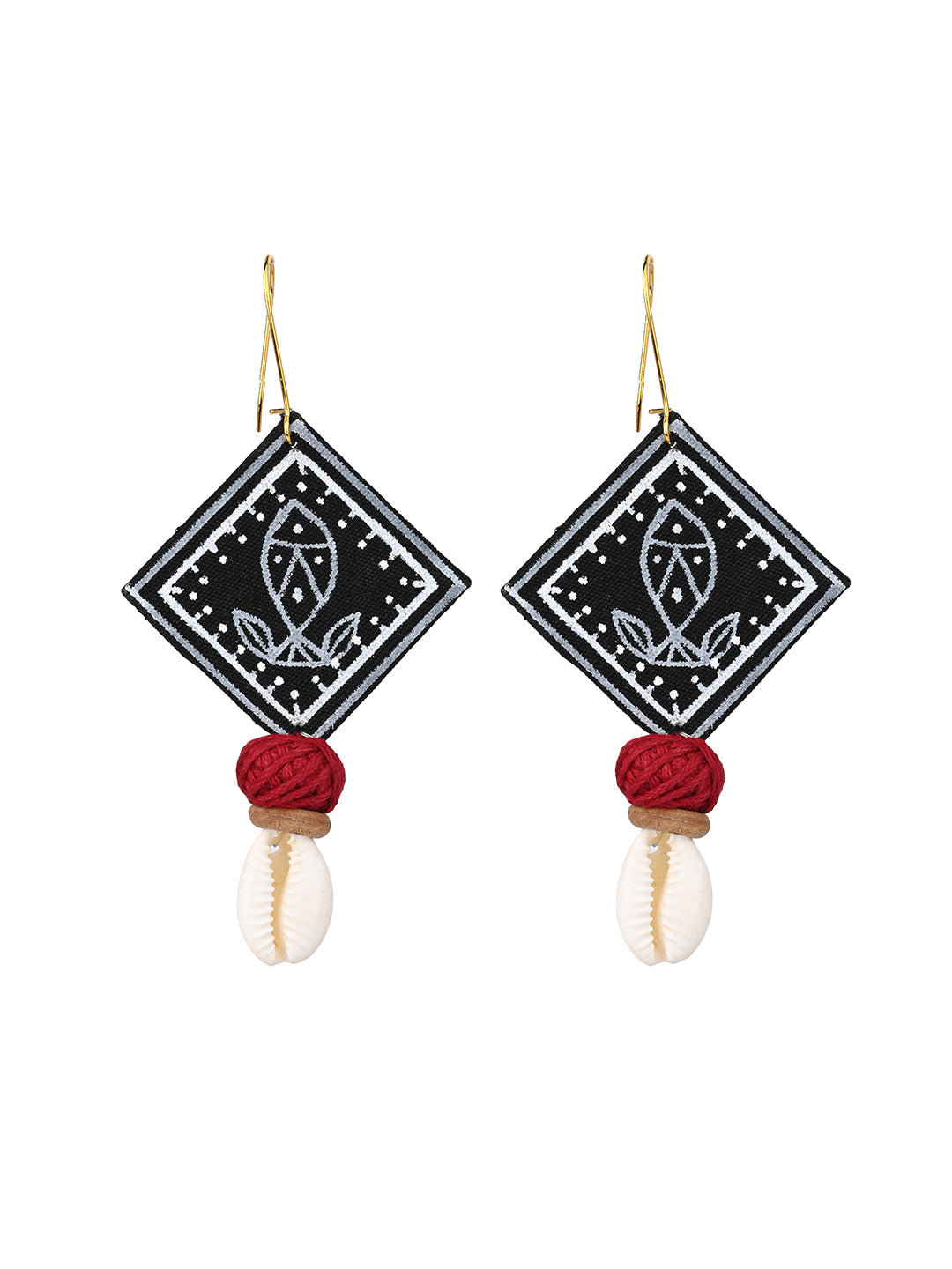 MAURYANA - Fabric crafted big black pendant necklace set with earrings - adjustable length