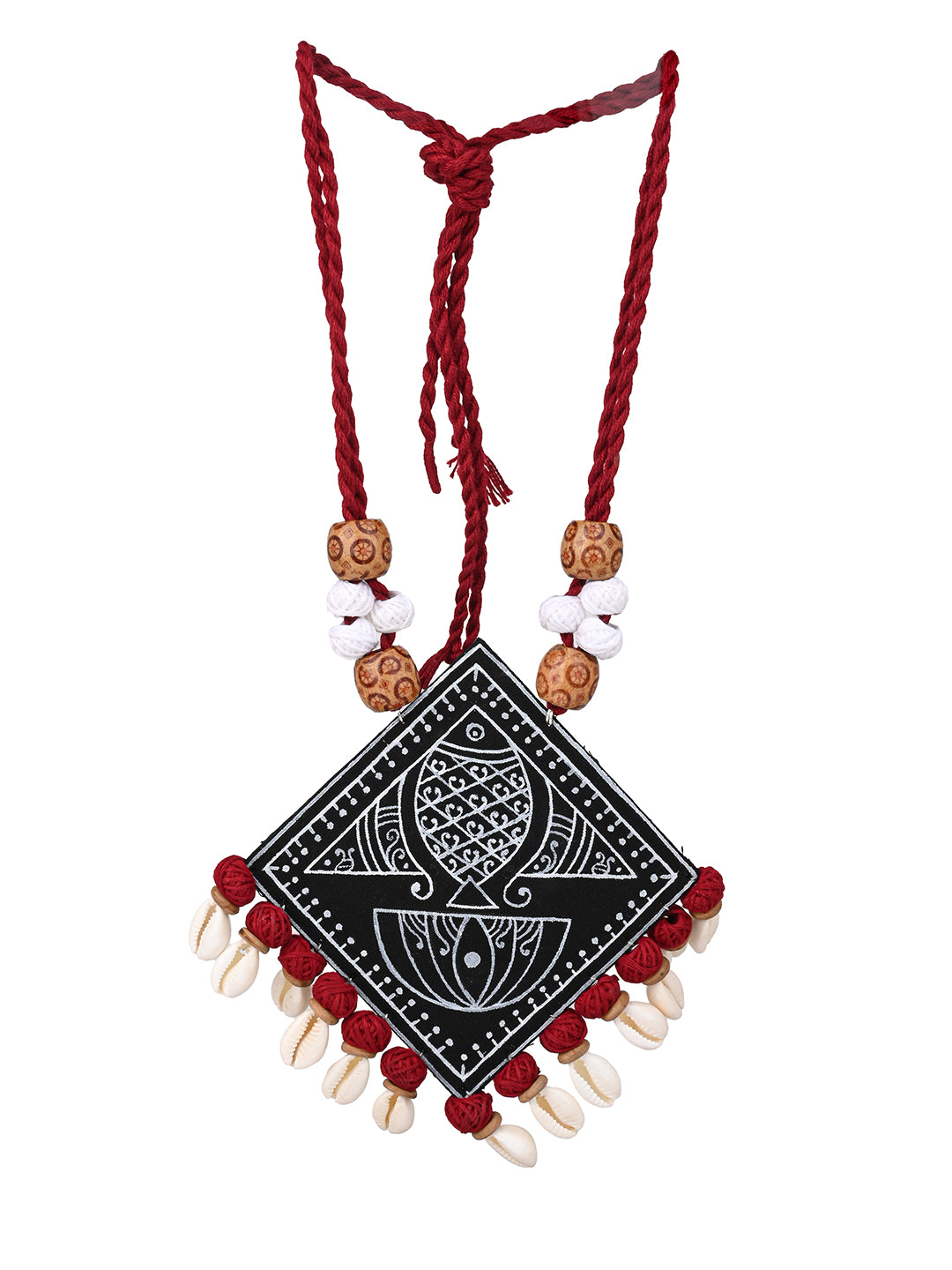 MAURYANA - Fabric crafted big black pendant necklace set with earrings - adjustable length