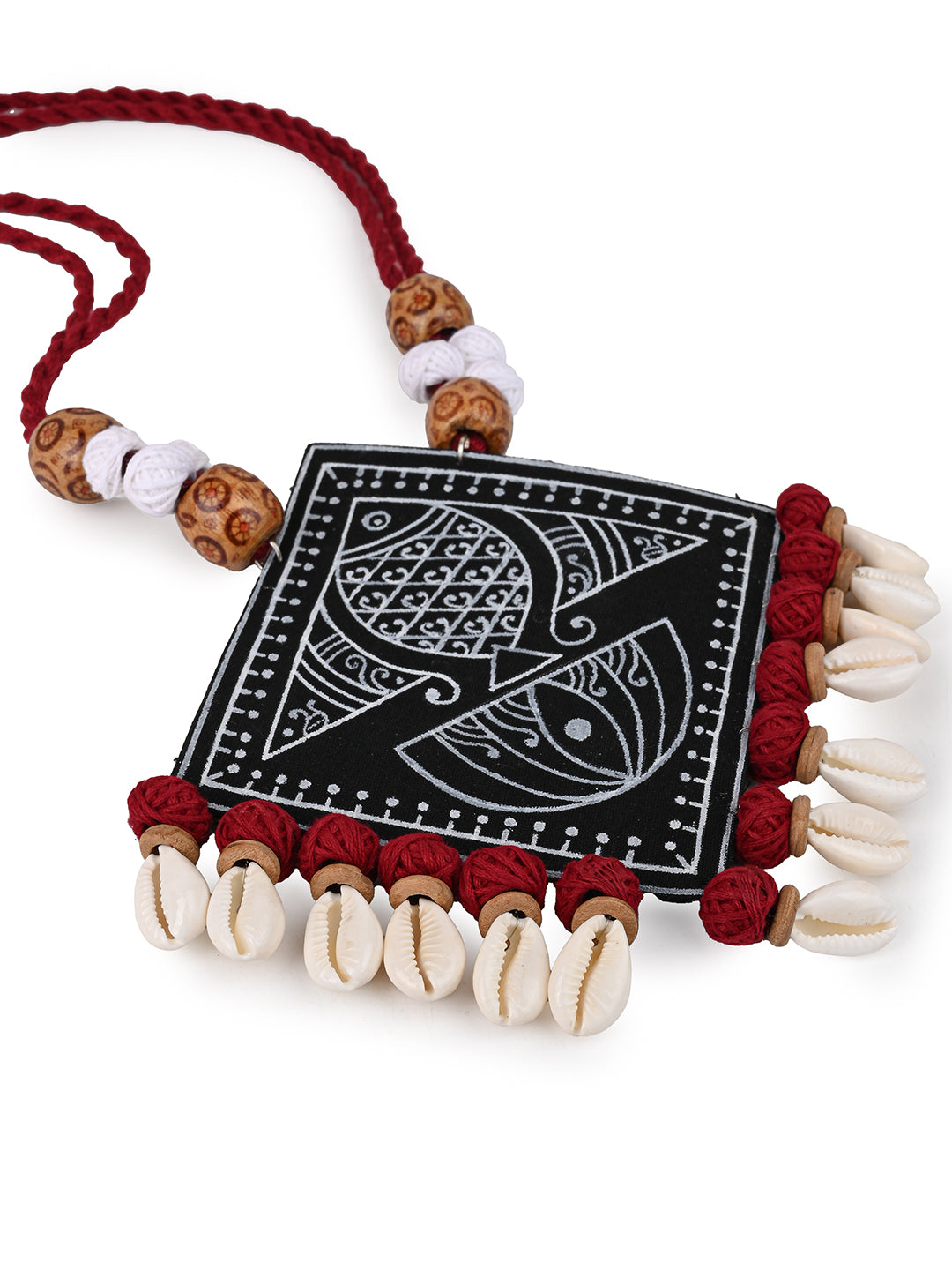 MAURYANA - Fabric crafted big black pendant necklace set with earrings - adjustable length