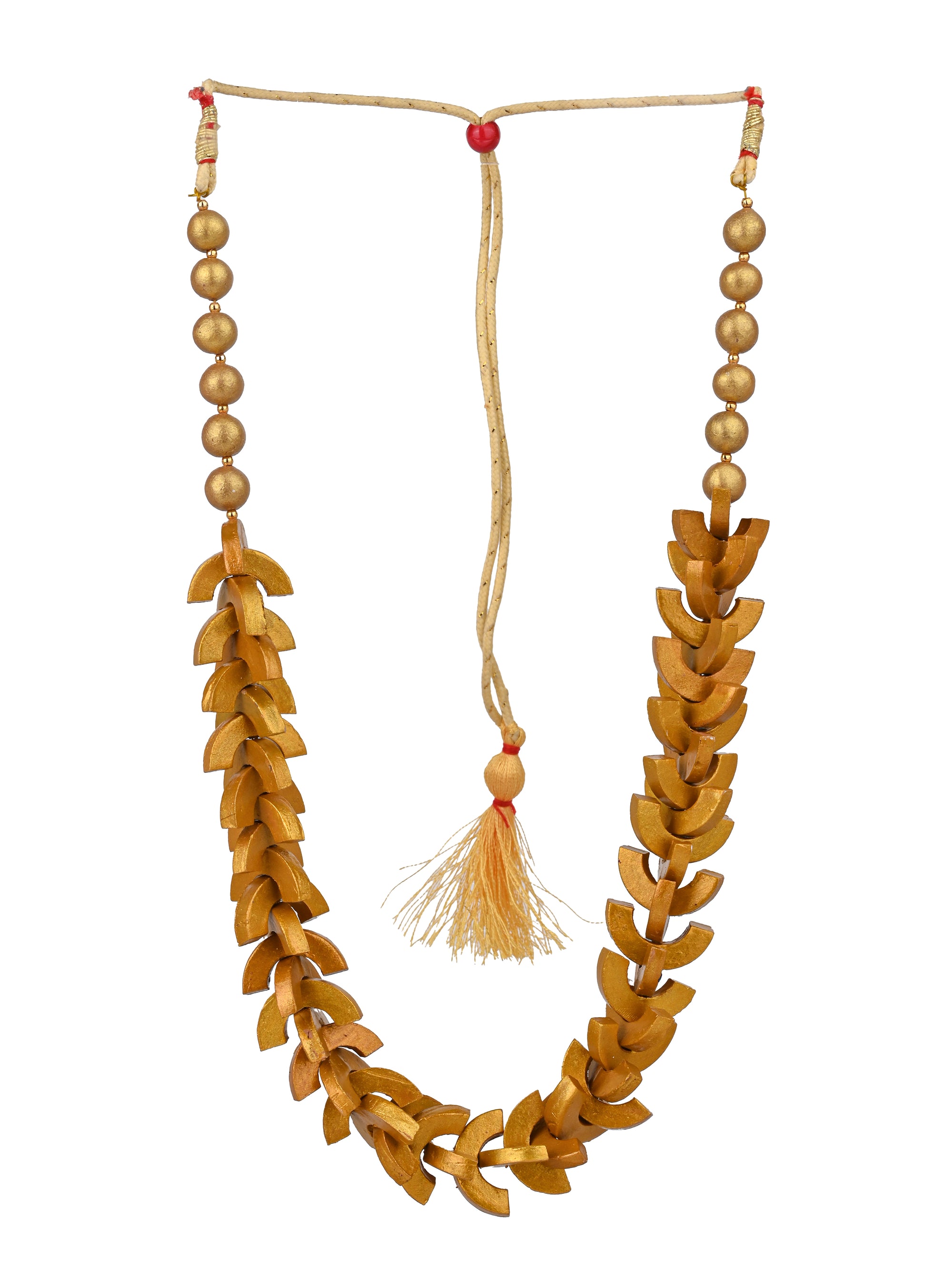 MAURYANA - Terracotta abstract design gold color necklace set with earrings - adjustable length