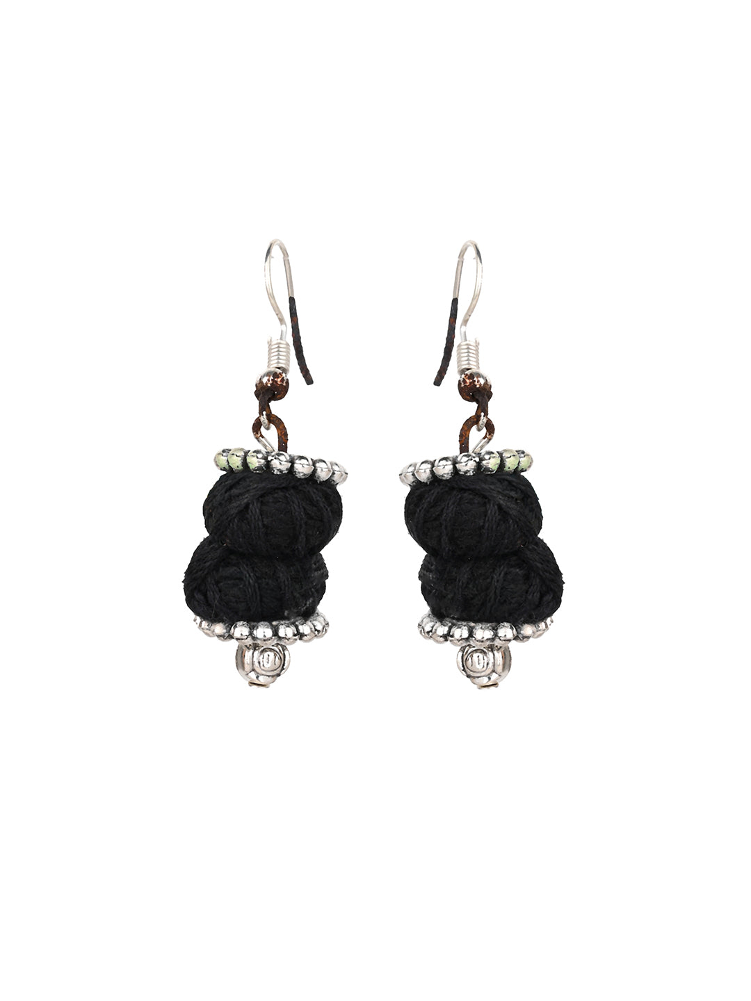 MAURYANA - Oxidised silver beaded necklace set with earrings - adjustable length