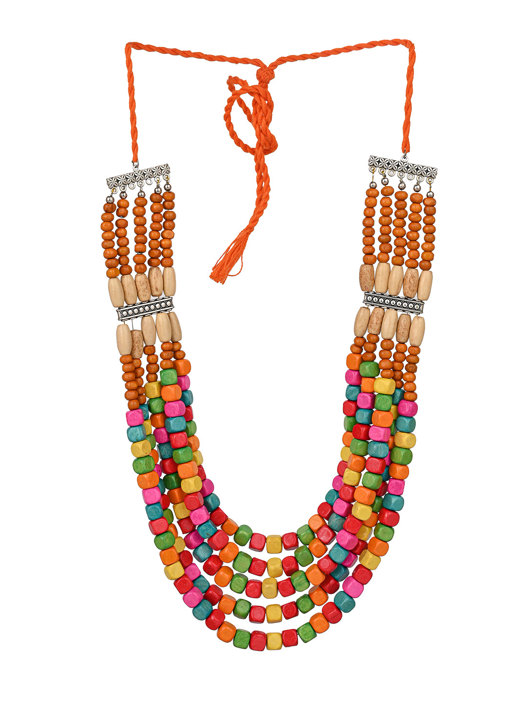 MAURYANA - Heavy multilayered colorful beadwork necklace with earring - adjustable length