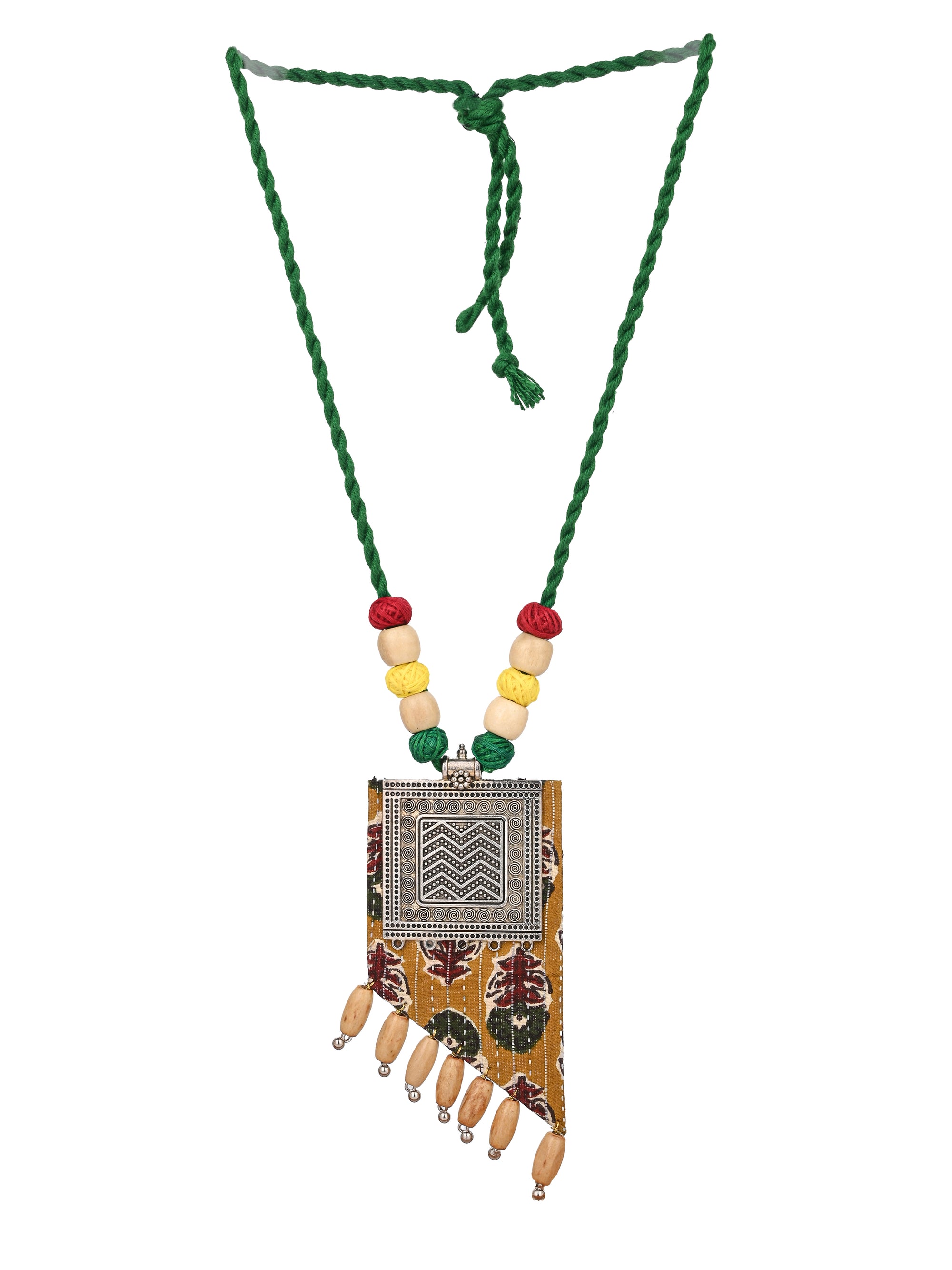 MAURYANA - Fabric, metal and beads crafted necklace set with earrings - adjustable length