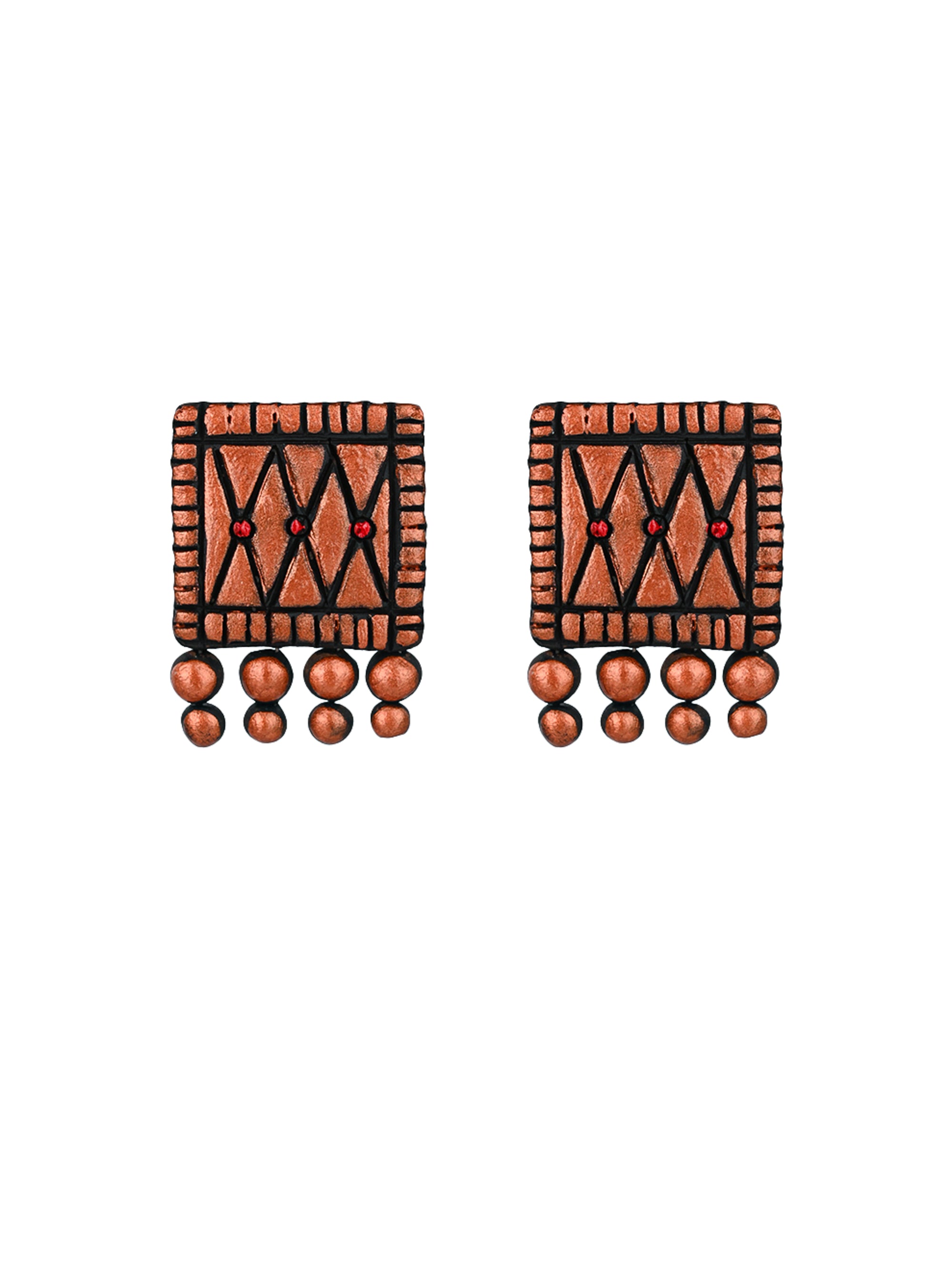 MAURYANA - Terracotta black and gold square pendant necklace set with earring available in assorted colors - adjustable length
