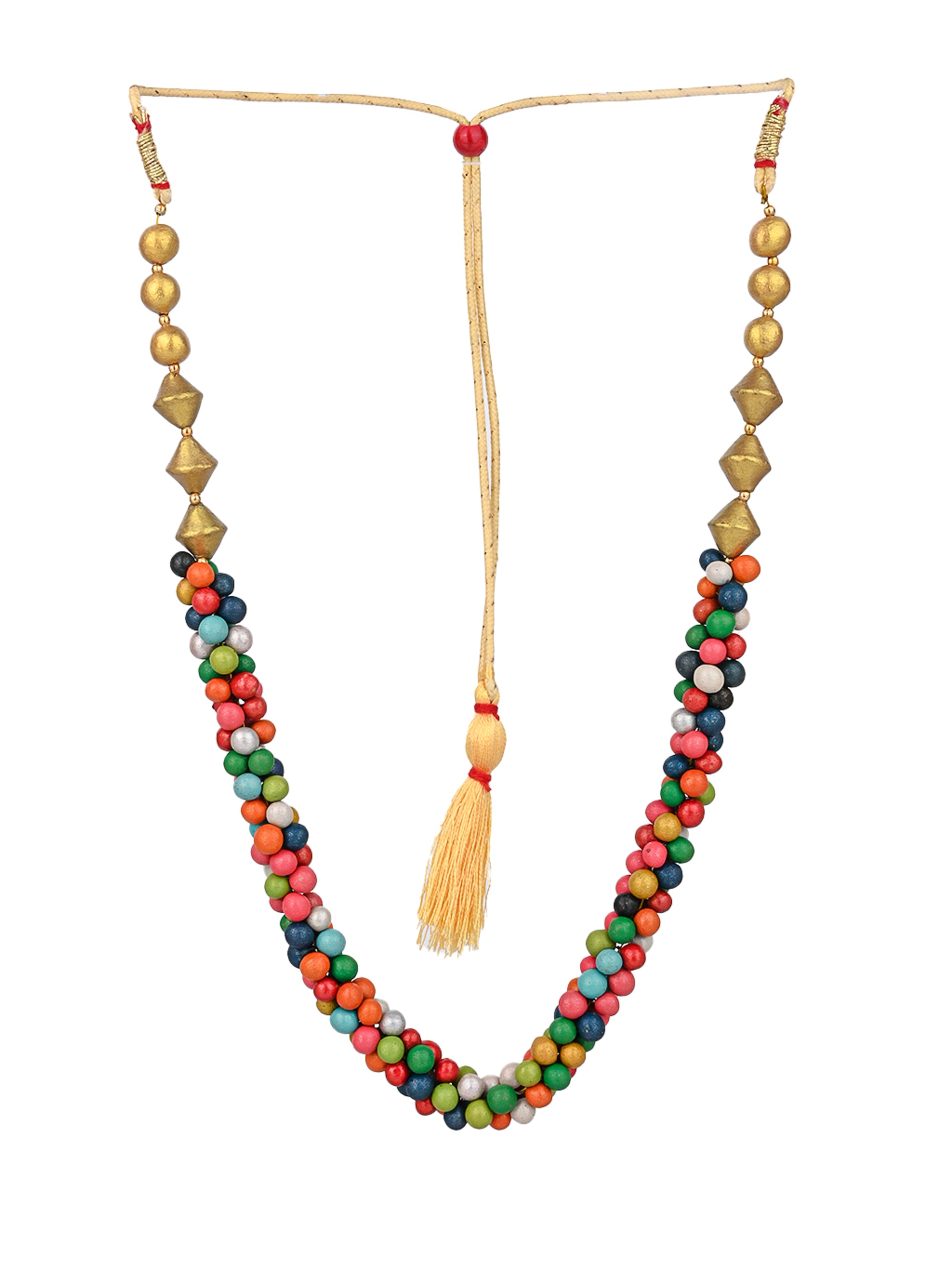 MAURYANA - Terracotta colorful beaded necklace set with earrings - adjustable length
