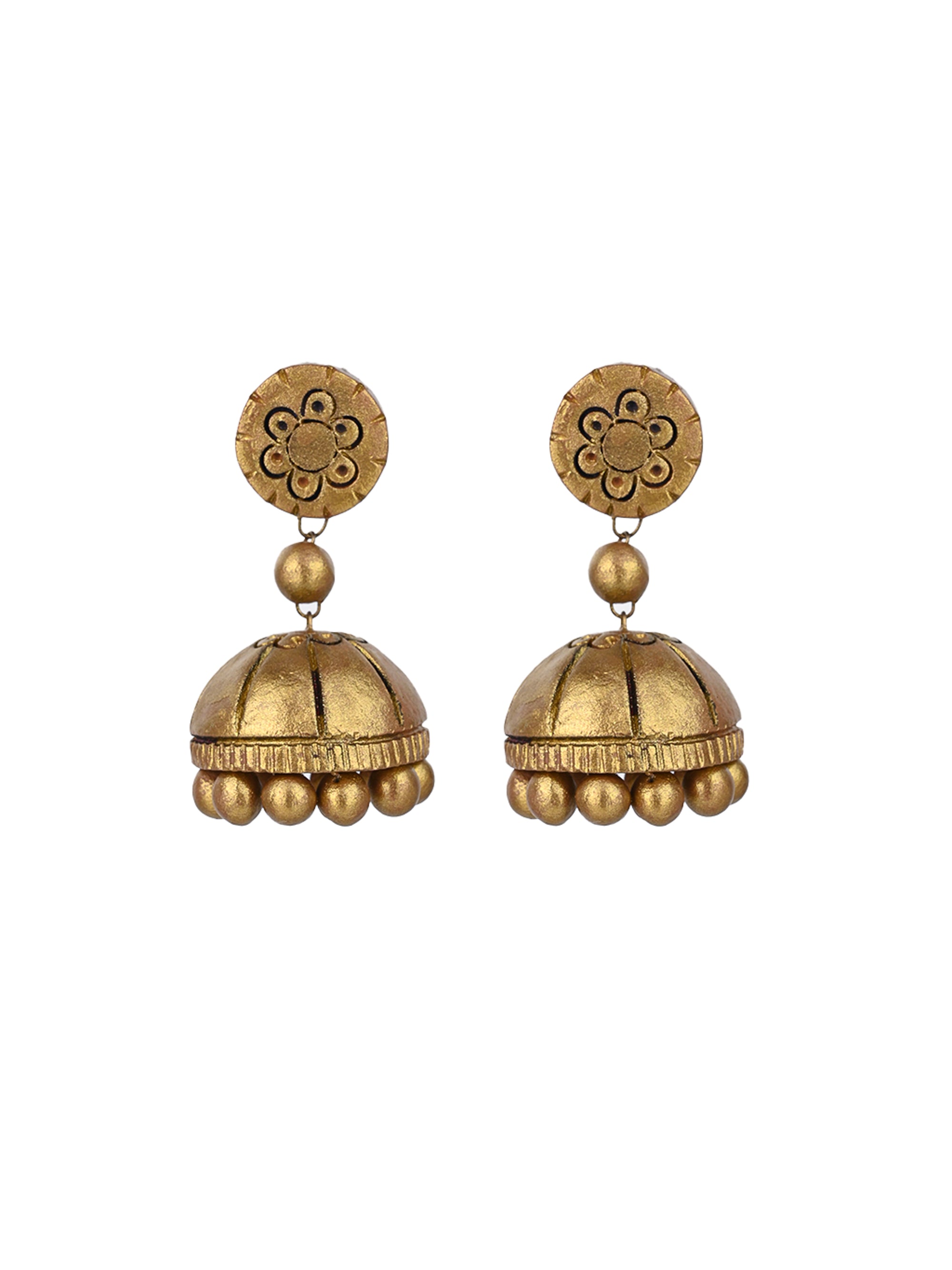 MAURYANA - Terracotta gold medallion shaped pendant necklace set with earrings - adjustable length