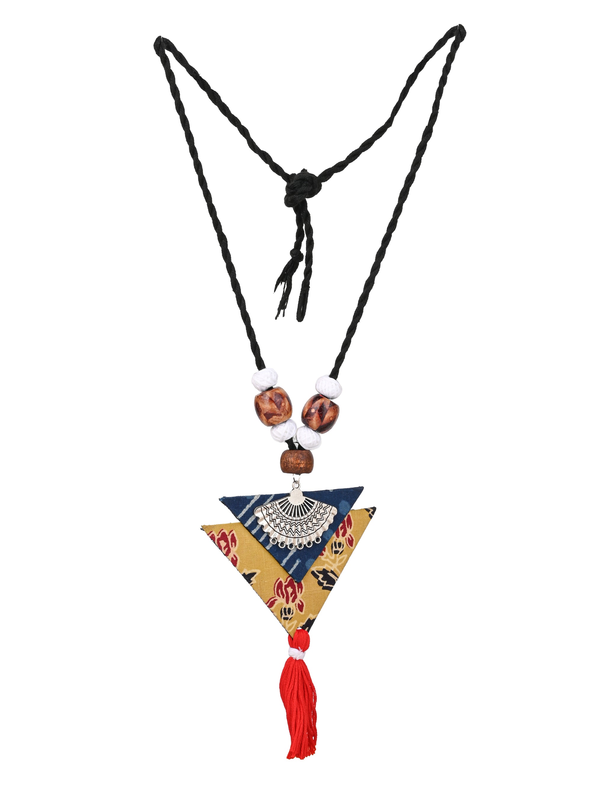 MAURYANA - Fabric crafted triangle pendant necklace set with earrings - adjustable length