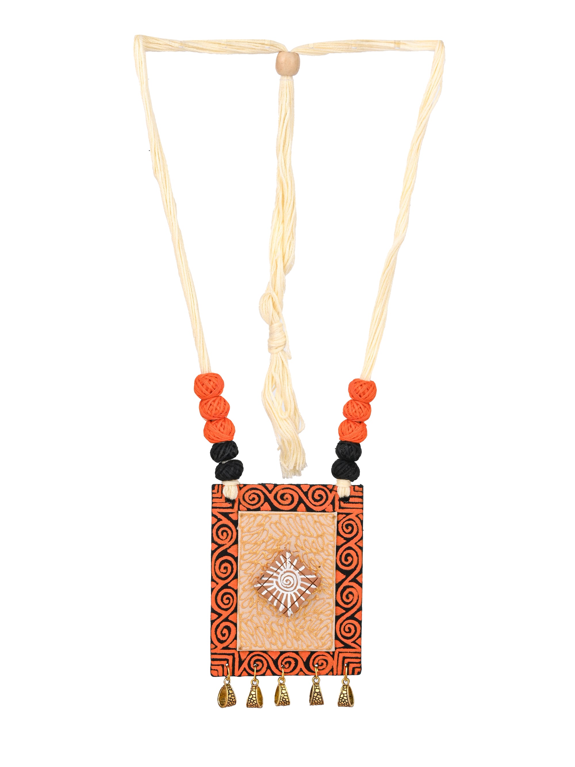 MAURYANA - Fabric and terracotta art necklace set with earrings - adjustable length