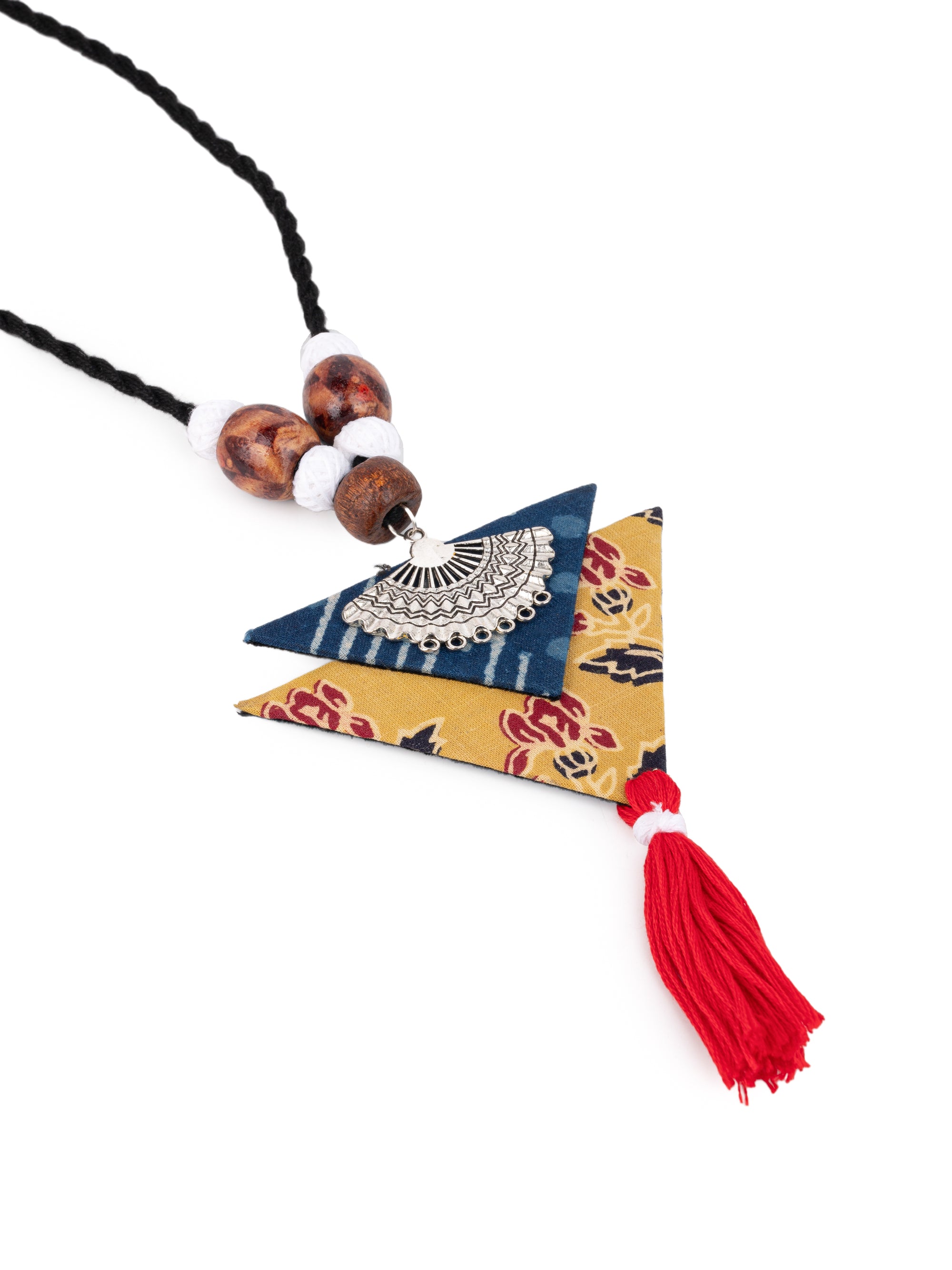 MAURYANA - Fabric crafted triangle pendant necklace set with earrings - adjustable length
