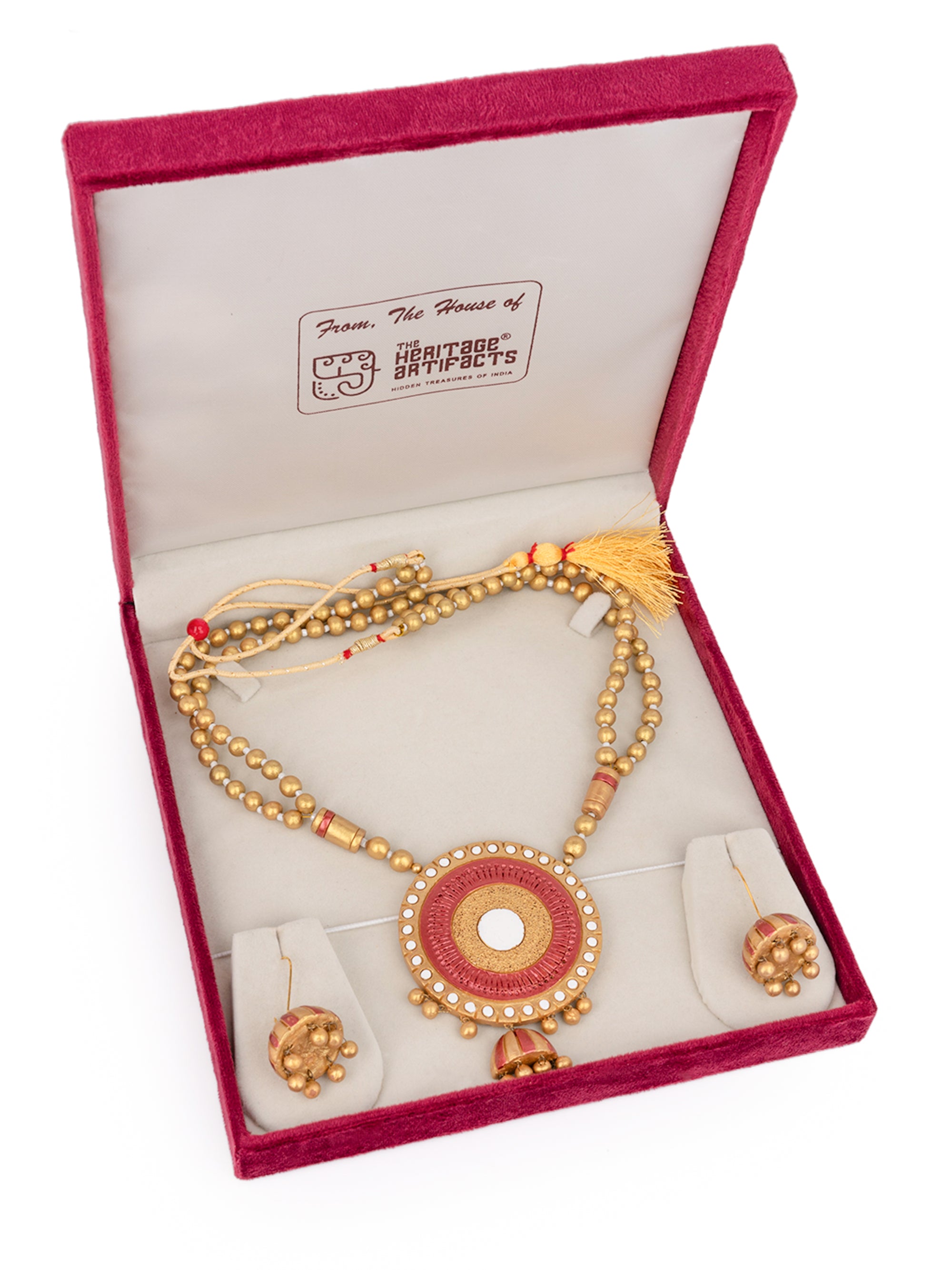 MAURYANA - Terracotta round pendant necklace with earrings in assorted colors