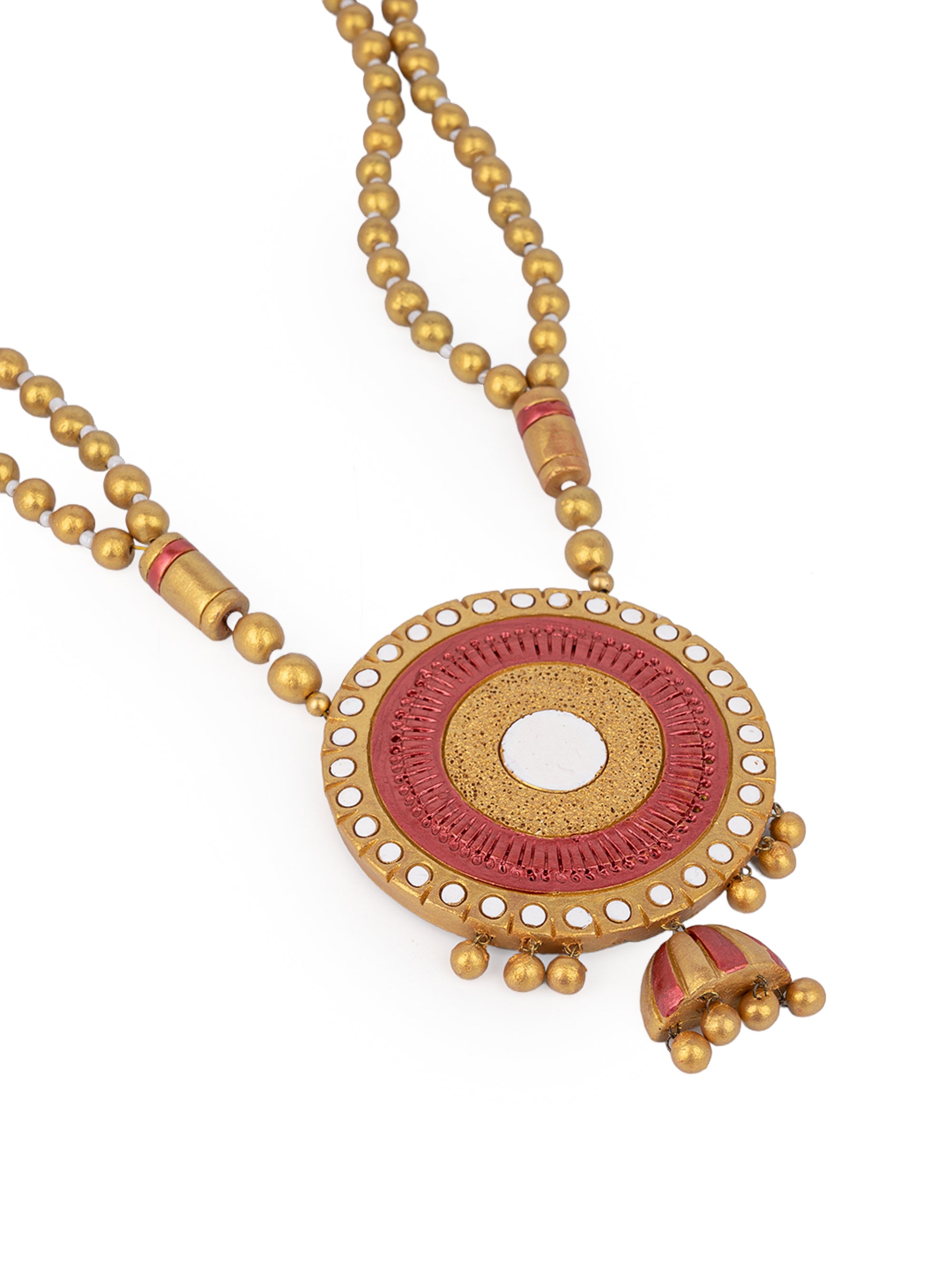 MAURYANA - Terracotta round pendant necklace with earrings in assorted colors