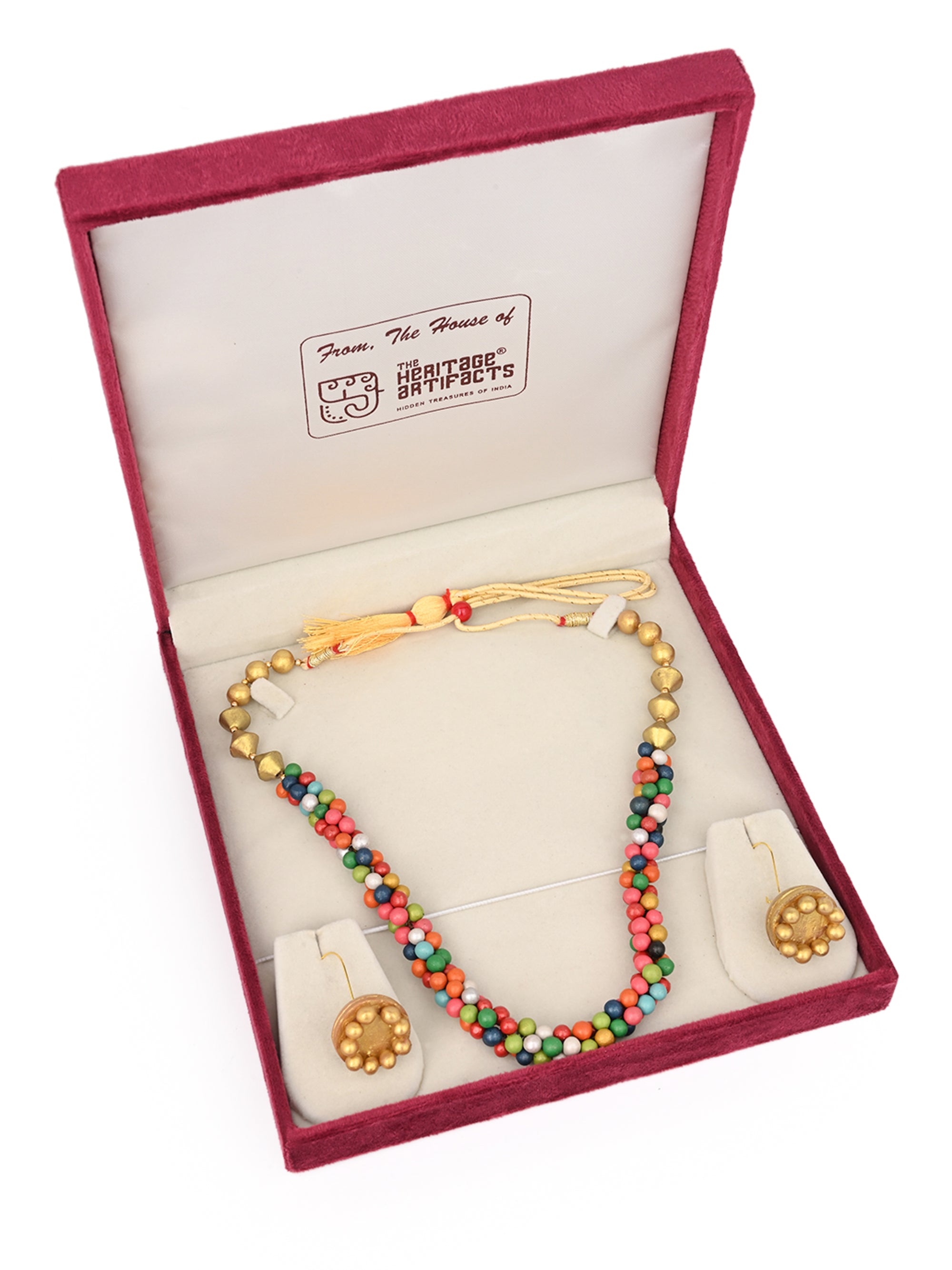 MAURYANA - Terracotta colorful beaded necklace set with earrings - adjustable length