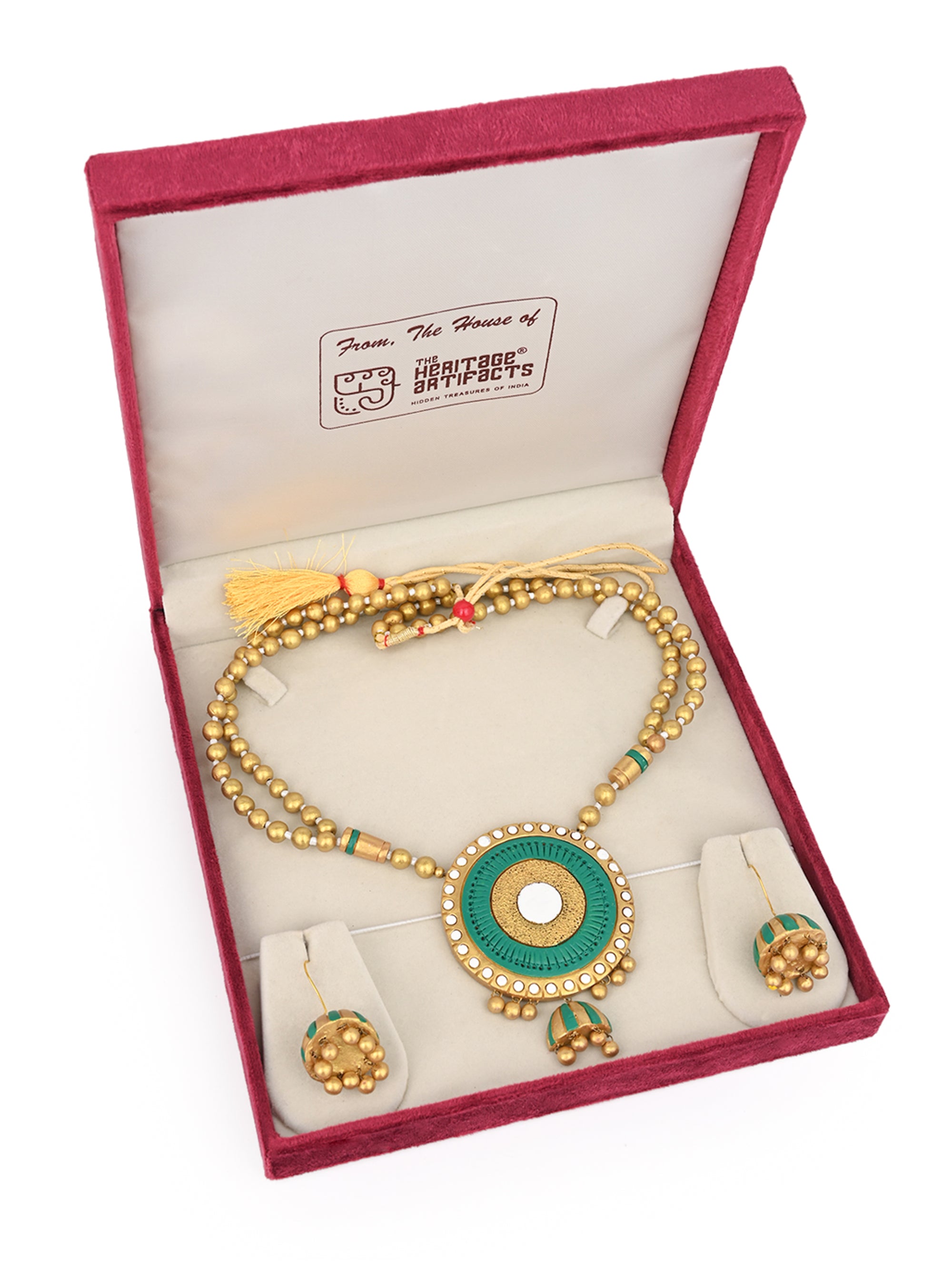MAURYANA - Terracotta round pendant necklace with earrings in assorted colors