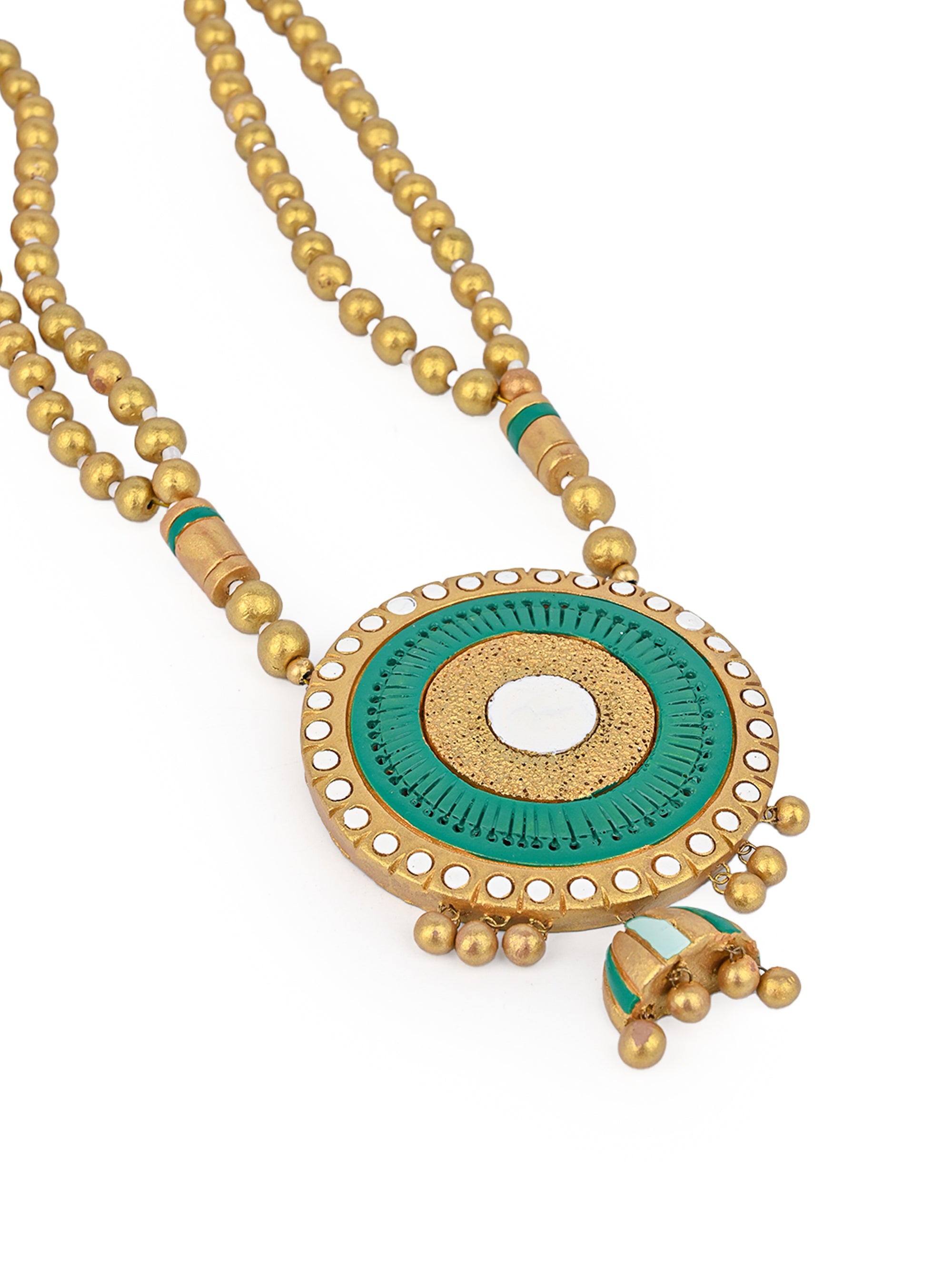 MAURYANA - Terracotta round pendant necklace with earrings in assorted colors