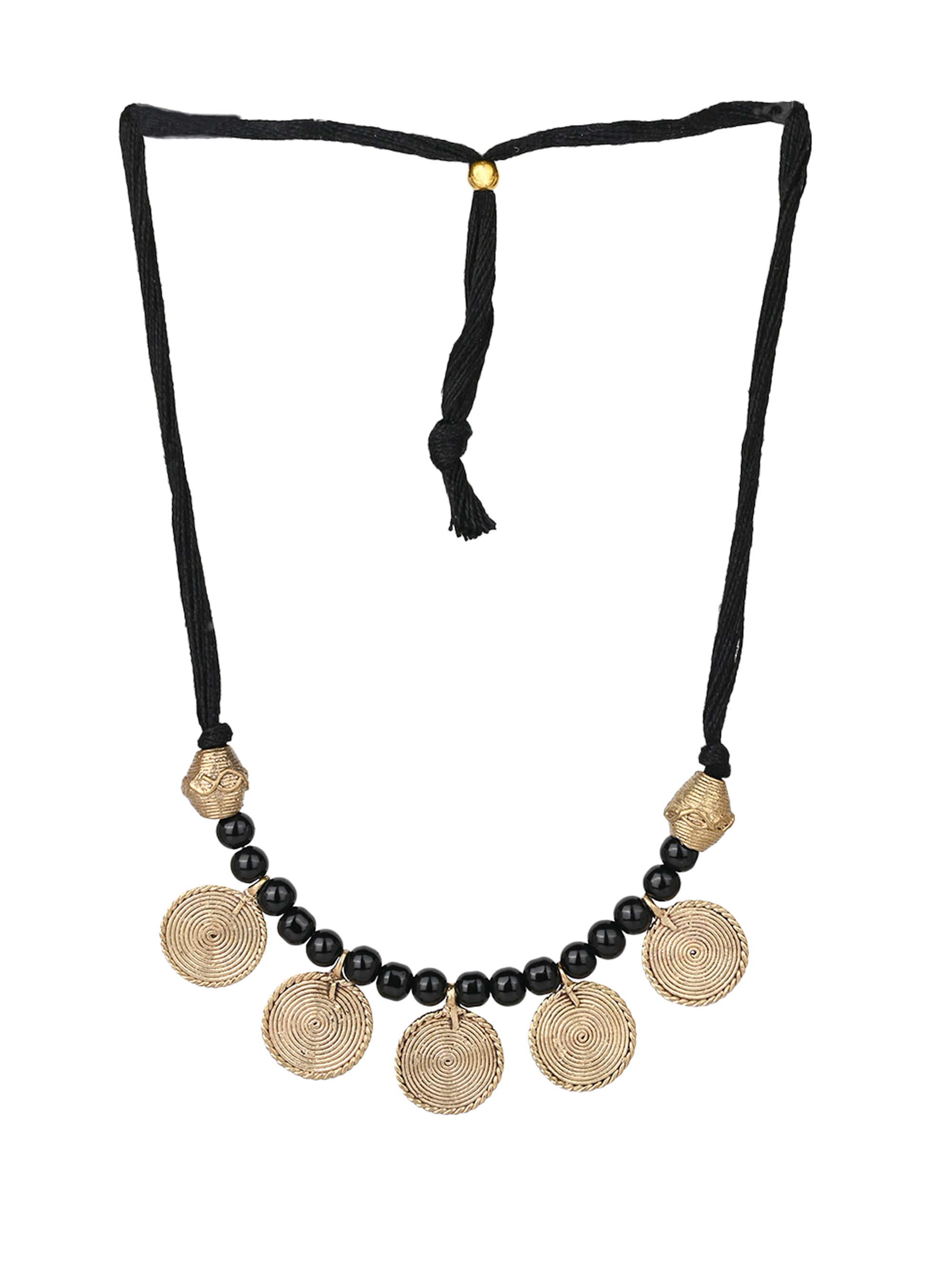 MAURYANA - Dokra craft beaded 5 pendant necklace set with earrings - adjustable length