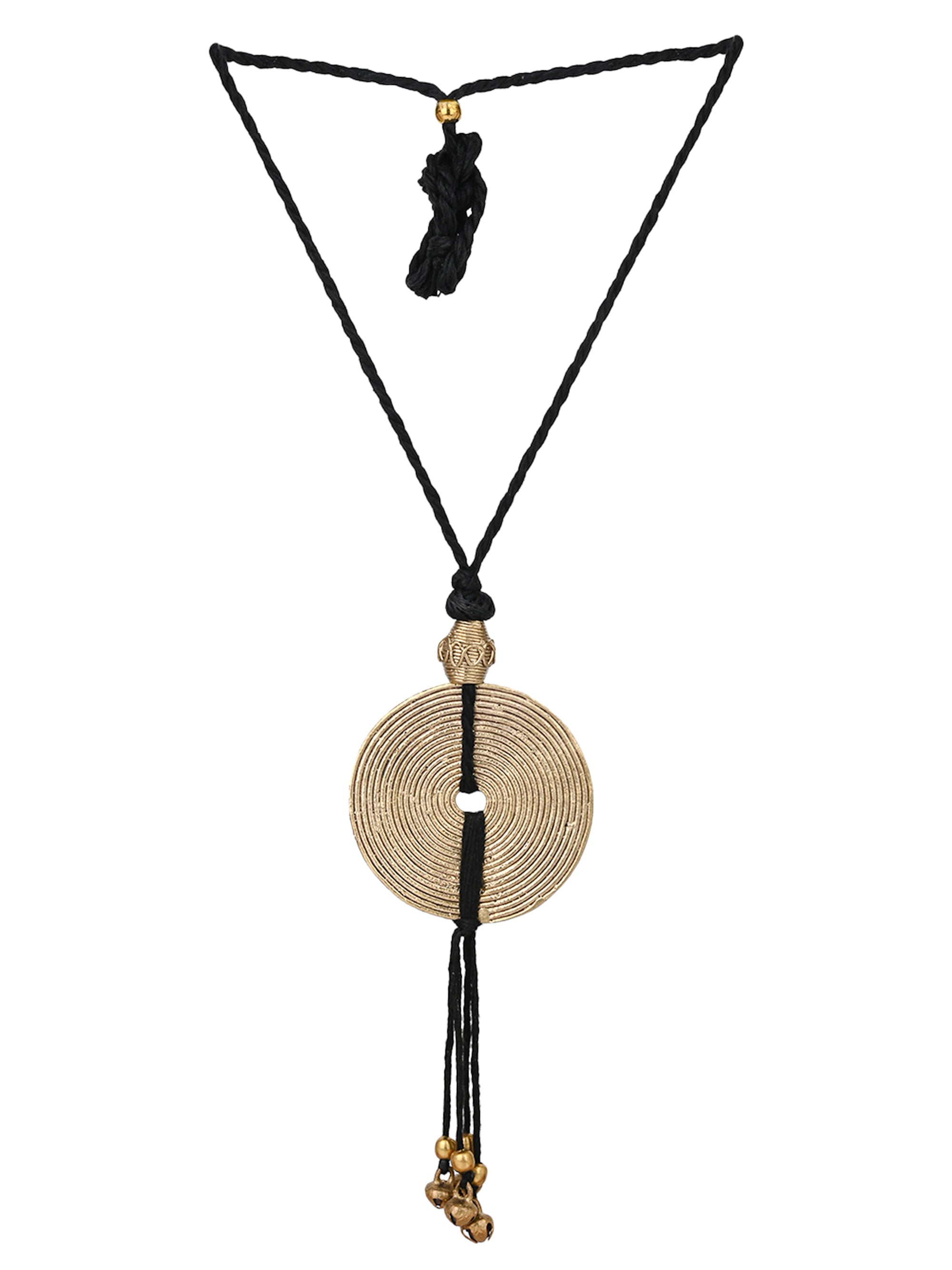 MAURYANA - Dokra craft medallion pendant necklace set with earrings - adjustable length
