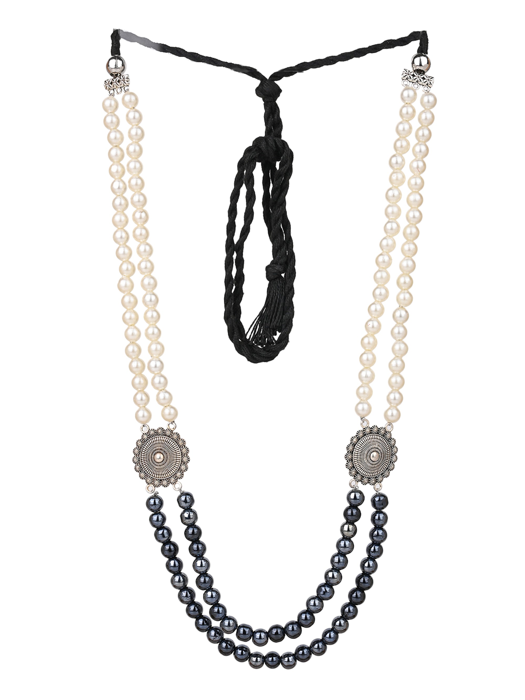 MAURYANA - Shiny beaded necklace in black and brown color options with earrings - adjustable length
