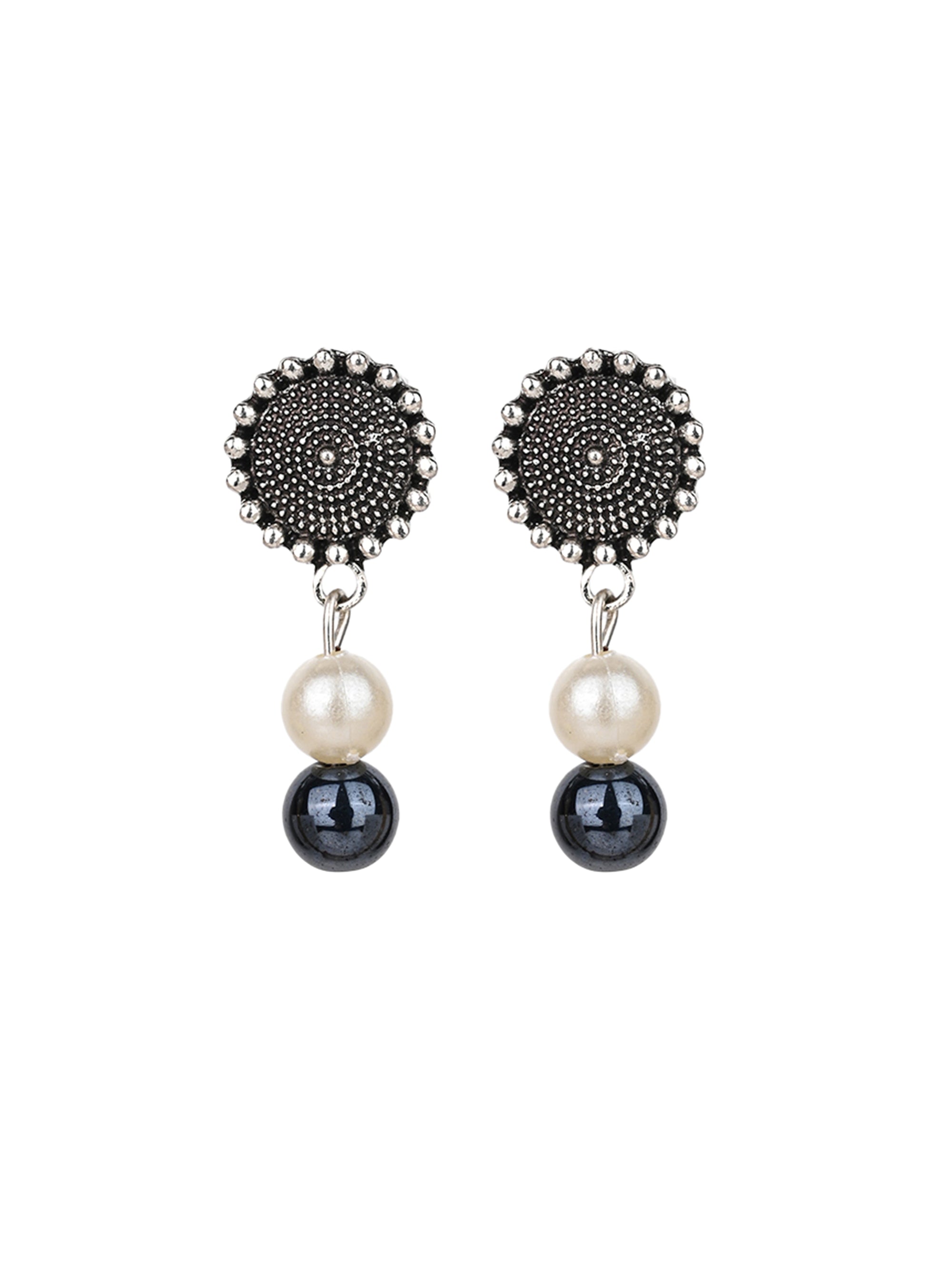 MAURYANA - Shiny beaded necklace in black and brown color options with earrings - adjustable length