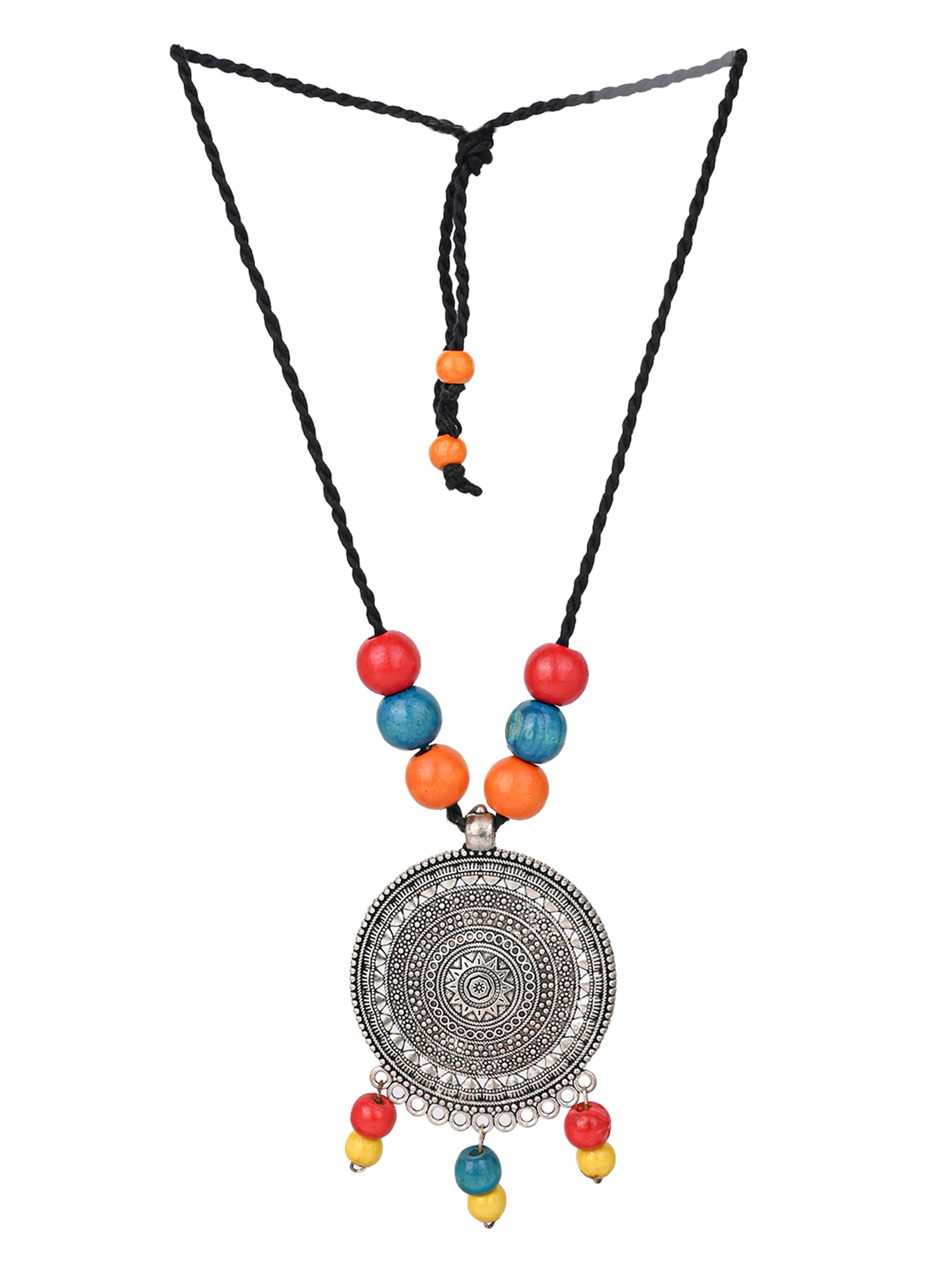 MAURYANA - Colorful beads with medallion pendant necklace and earrings - adjustable length