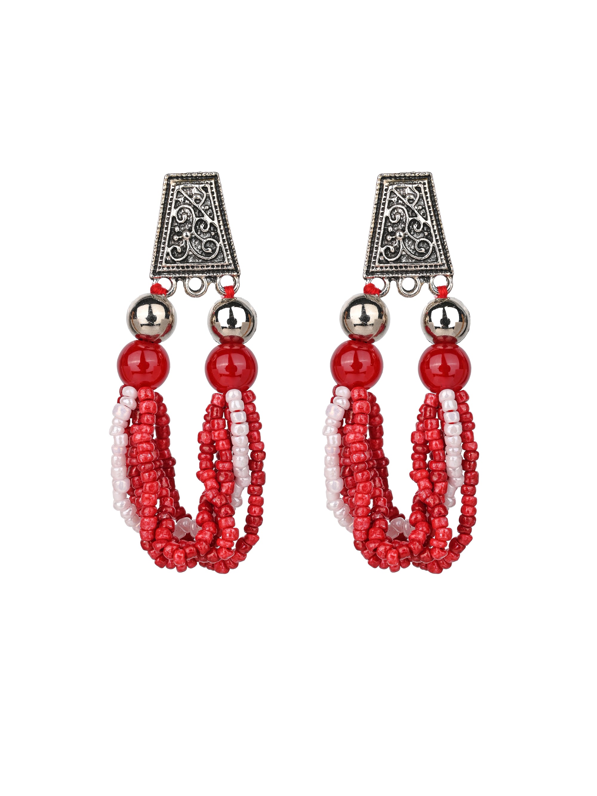 MAURYANA - Red color heavy beadwork necklace set with earrings - adjustable length