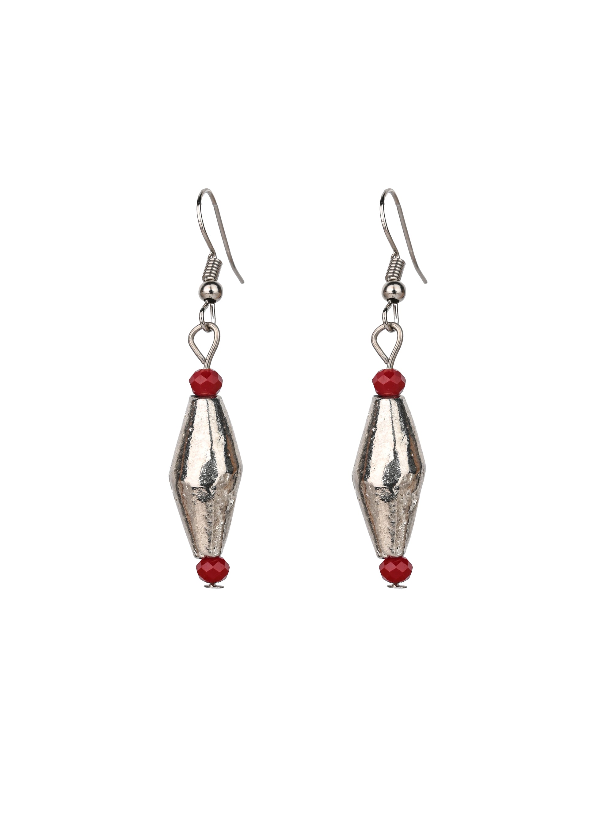 MAURYANA - Silver beads 3 layer necklace set with pair of earrings - adjustable length