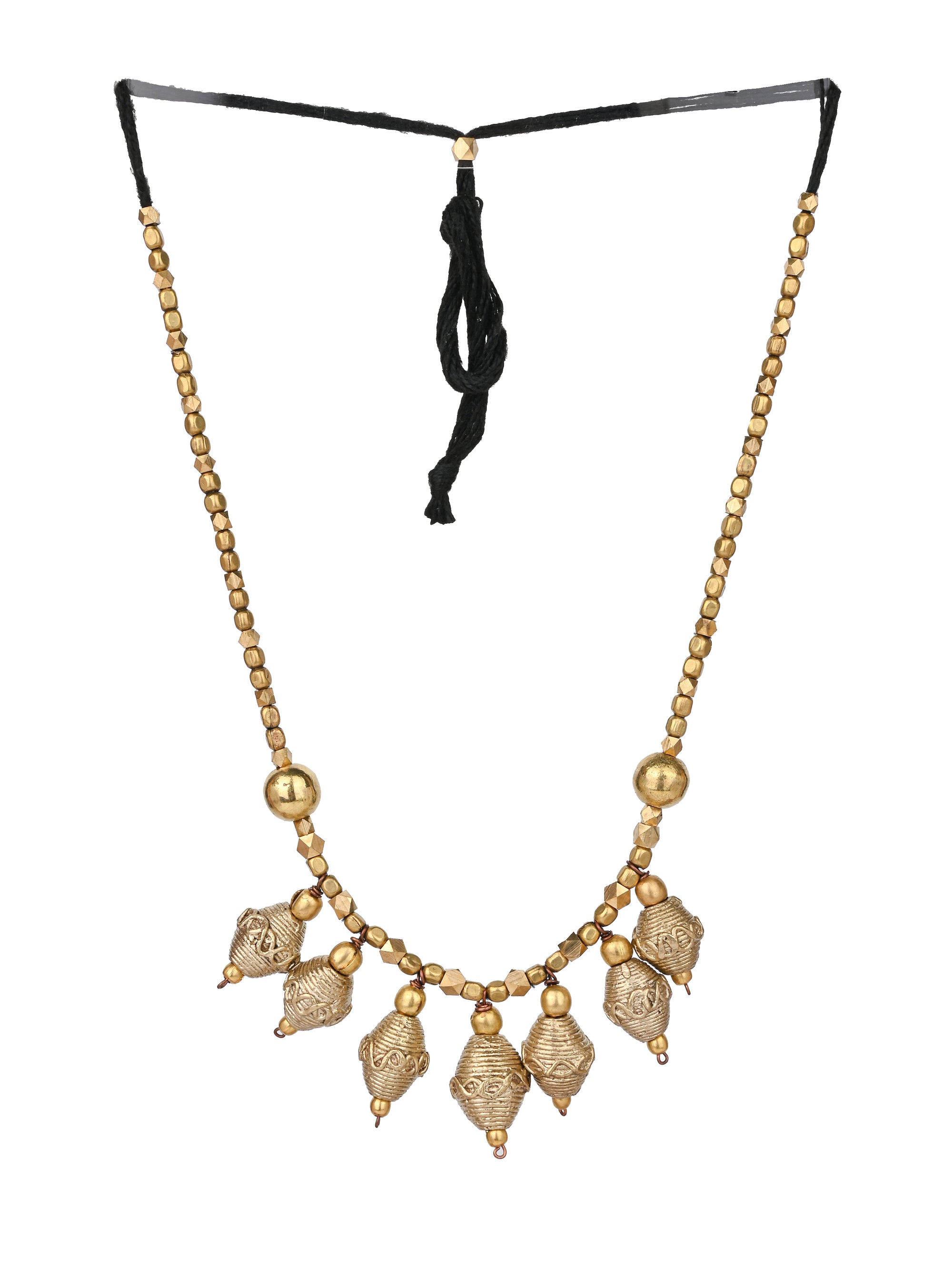 MAURYANA - Dokra craft multiple pendants necklace with earring set - adjustable length