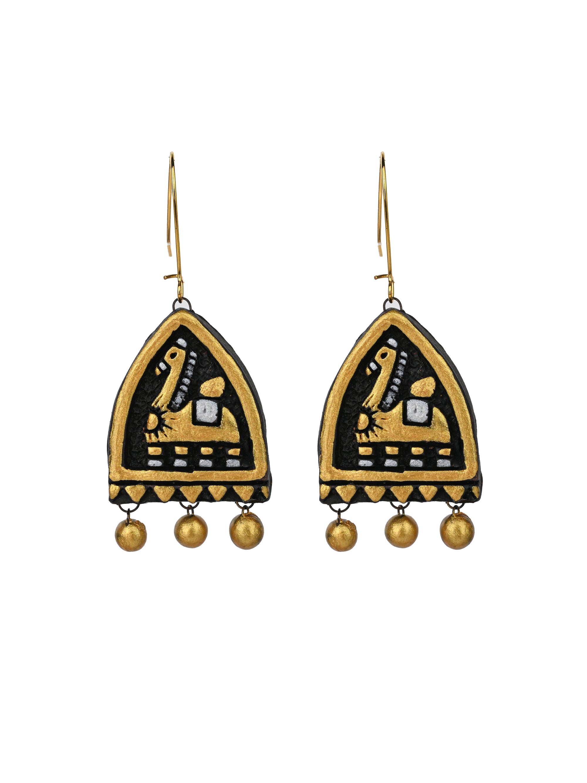 MAURYANA - Terracotta kathakali horse design pendant necklace set with earrings - adjustable length