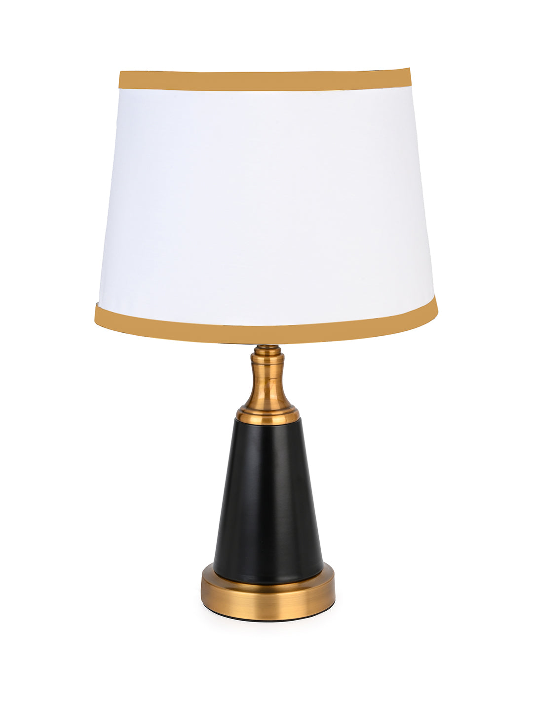 Smart and sturdy table lamp / bedside lamp with white shade, black base and a golden touch