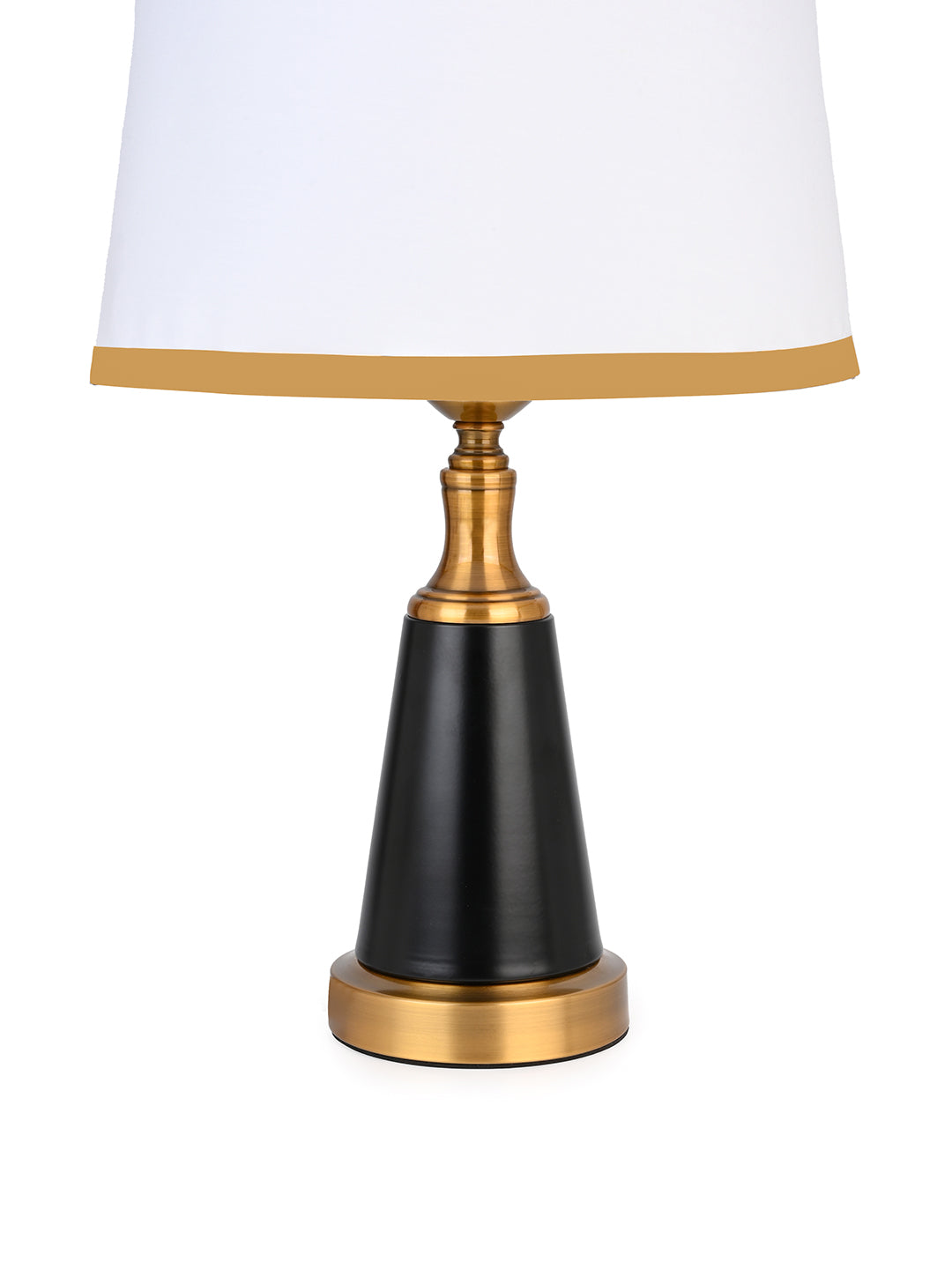 Smart and sturdy table lamp / bedside lamp with white shade, black base and a golden touch