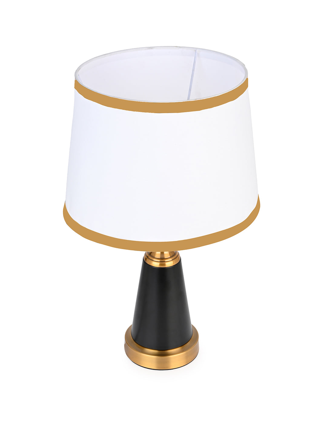 Smart and sturdy table lamp / bedside lamp with white shade, black base and a golden touch