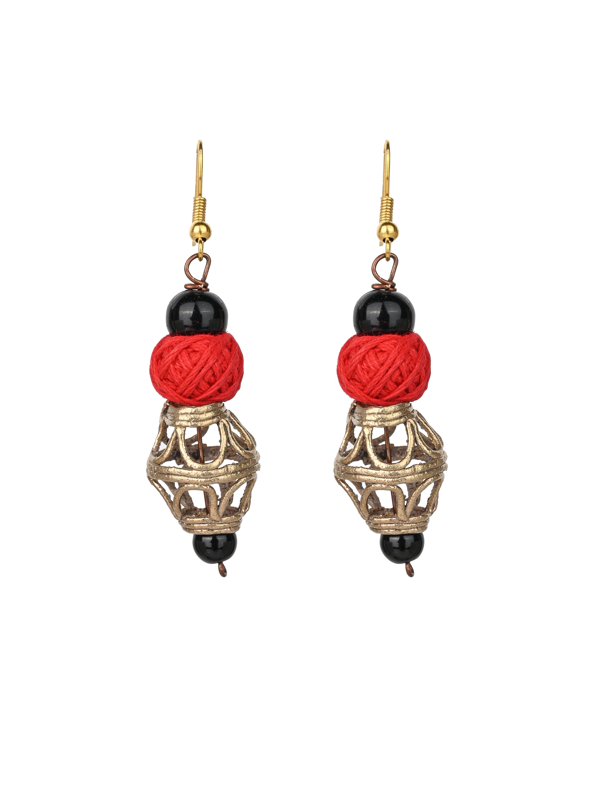 MAURYANA - Dokra craft 3 pendant necklace set with earrings - black and red color options - adjustable length
