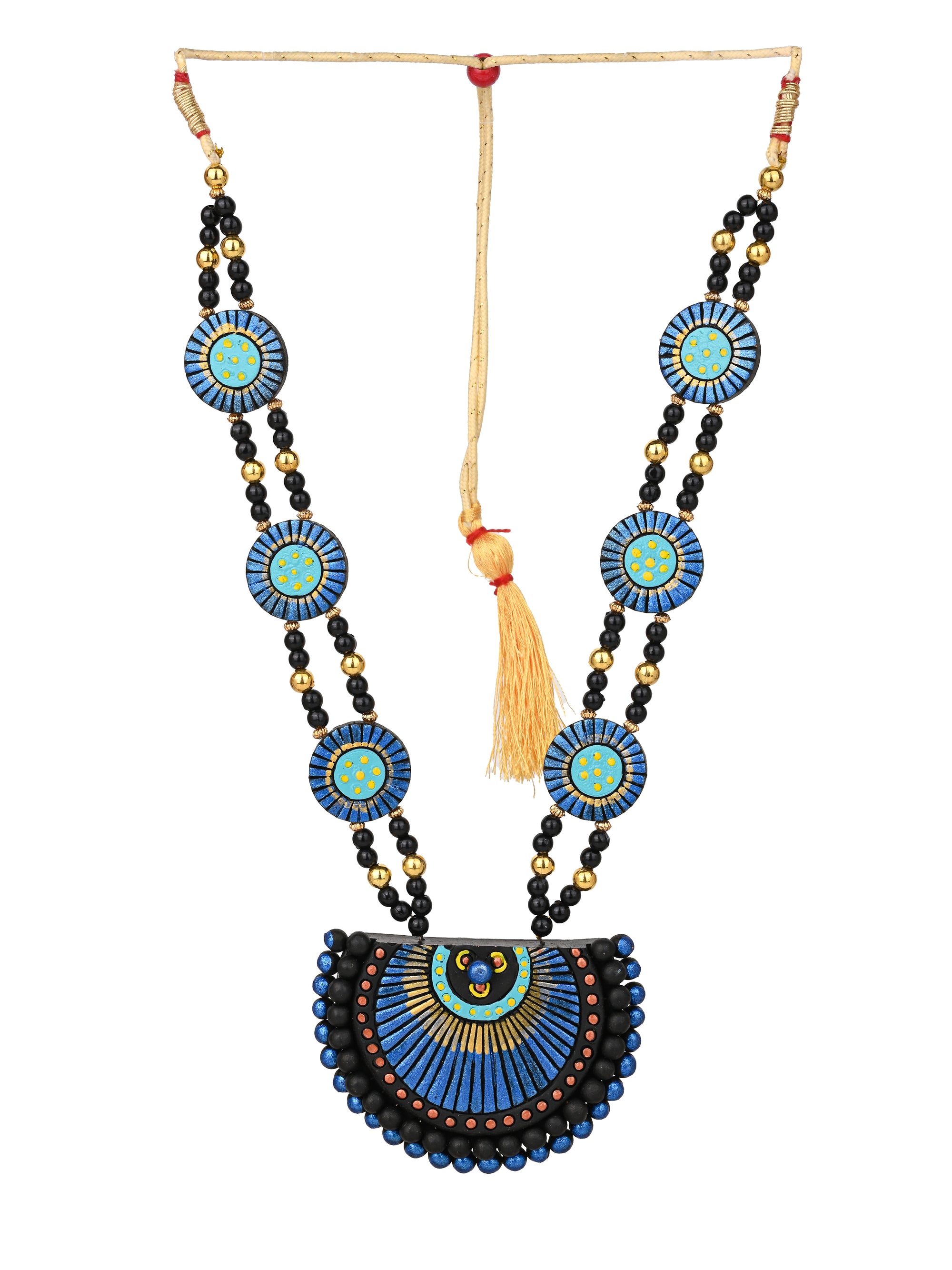 MAURYANA - Terracotta peacock effect necklace set with earrings - adjustable length