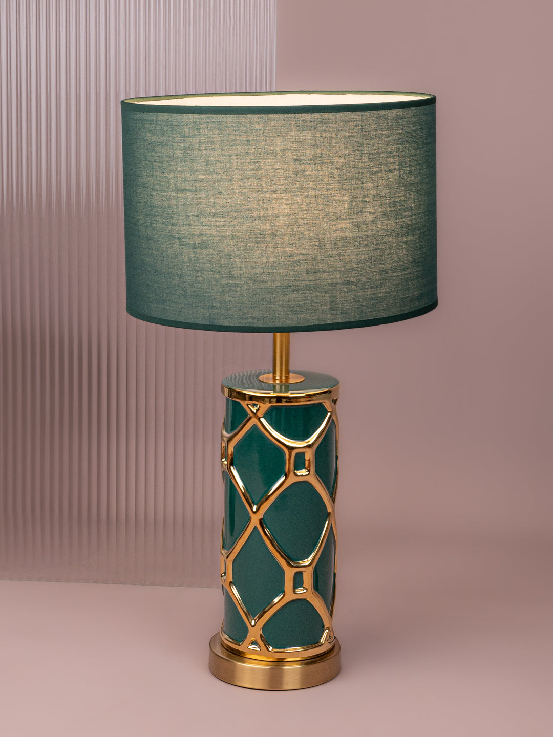 Green and gold ceramic table lamp / bedside lamp premium design