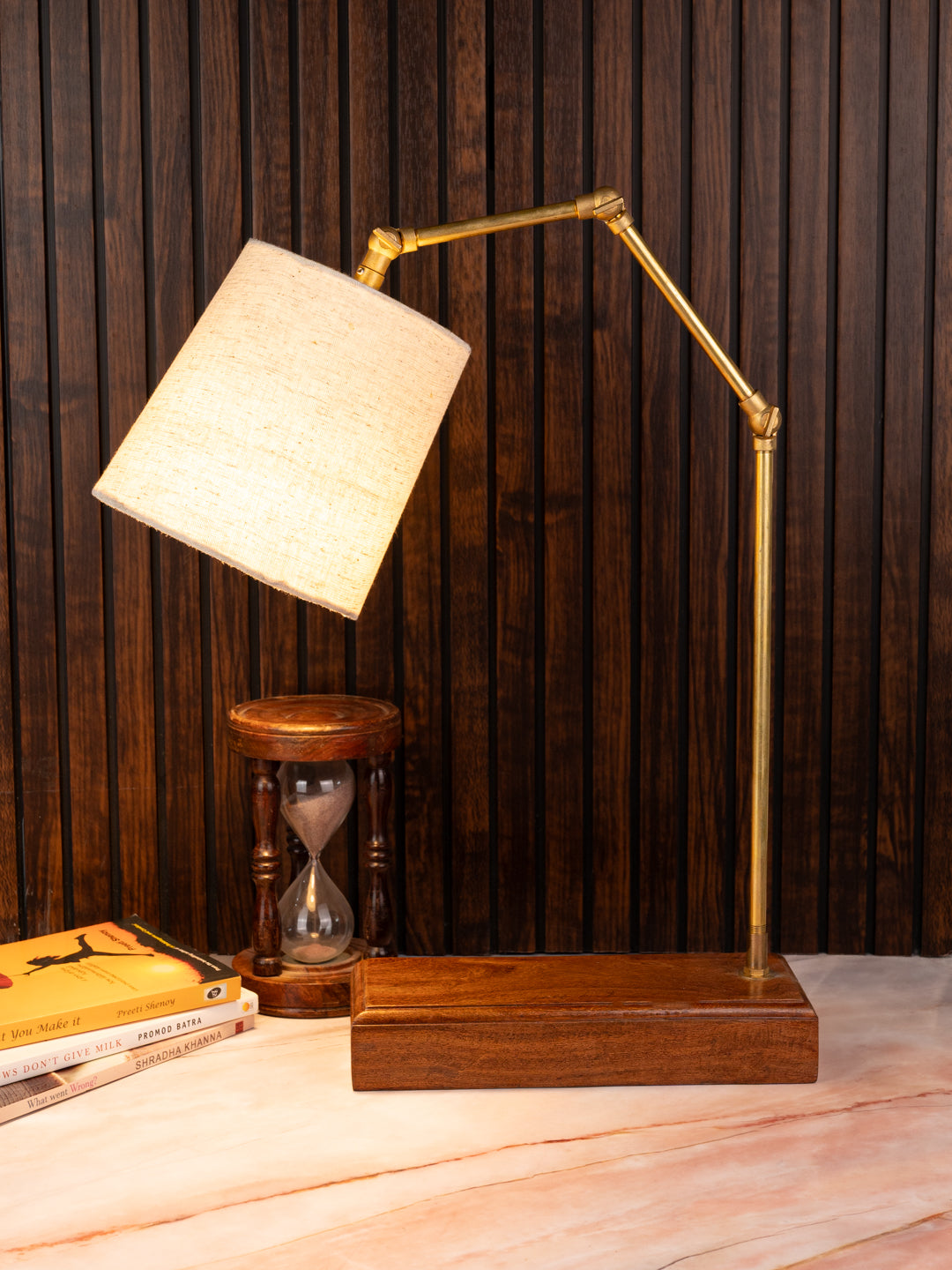 Wooden base reading lamp / desk lamp with direction adjusting mechanism