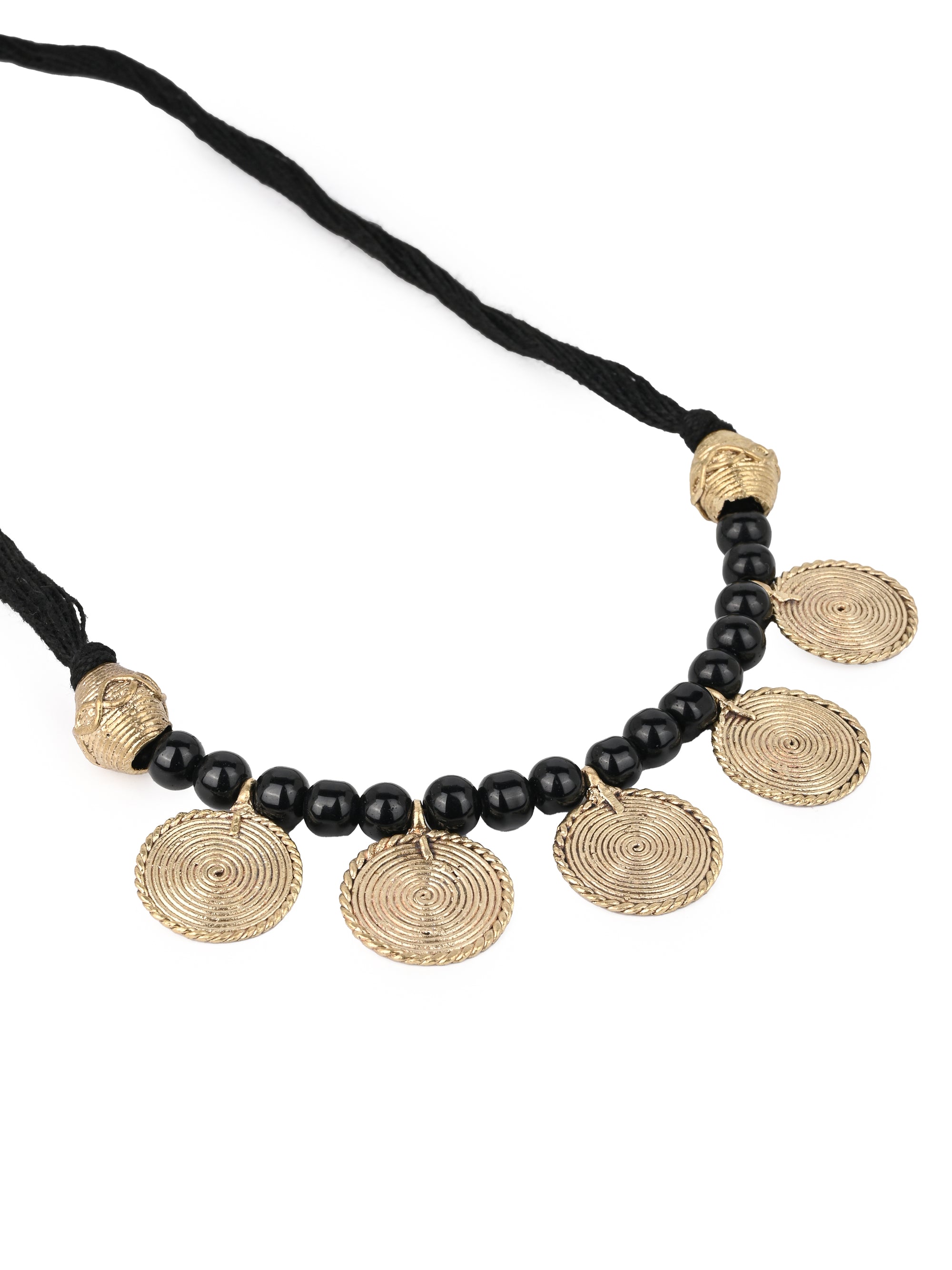 MAURYANA - Dokra craft beaded 5 pendant necklace set with earrings - adjustable length