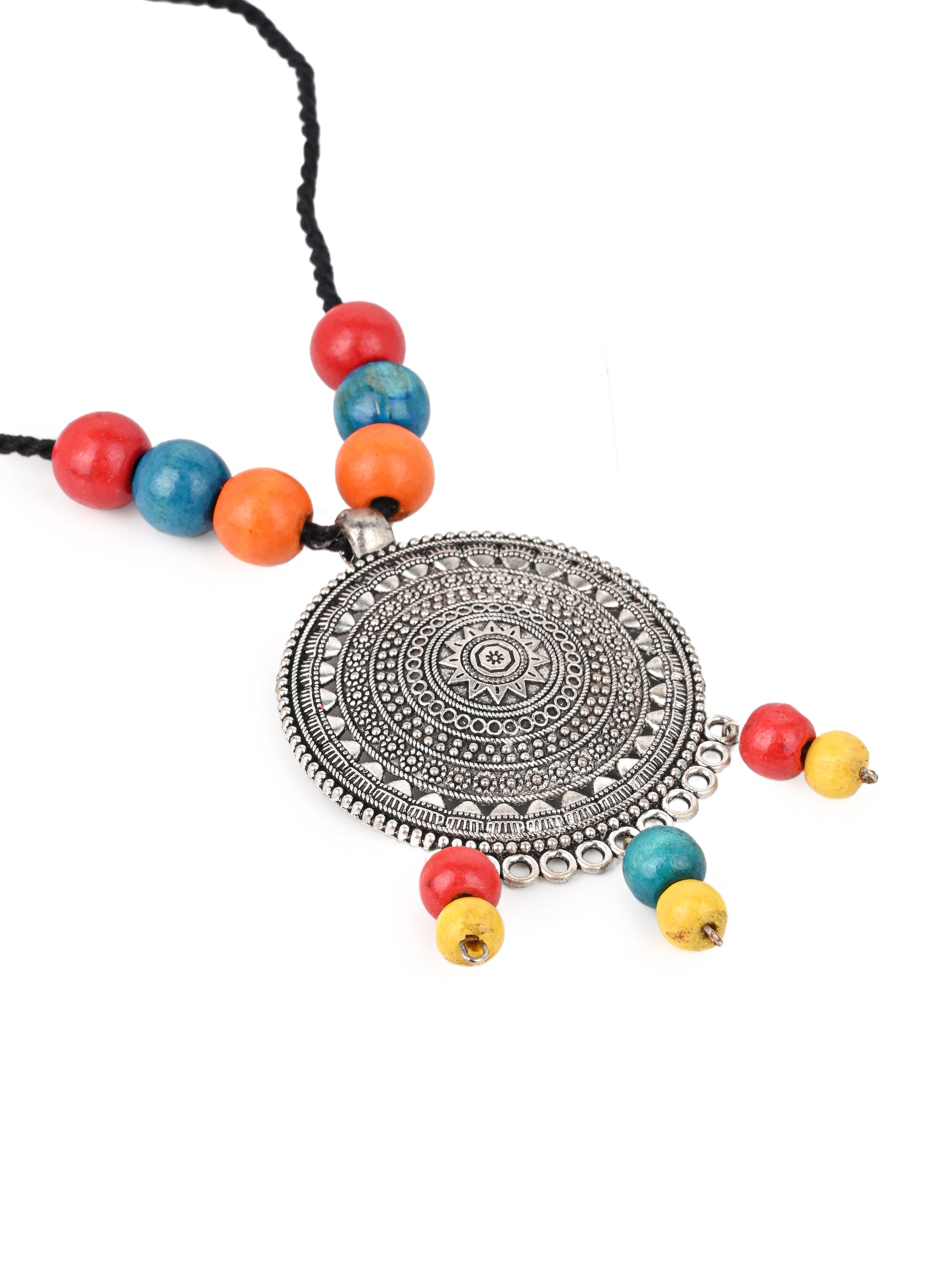 MAURYANA - Colorful beads with medallion pendant necklace and earrings - adjustable length