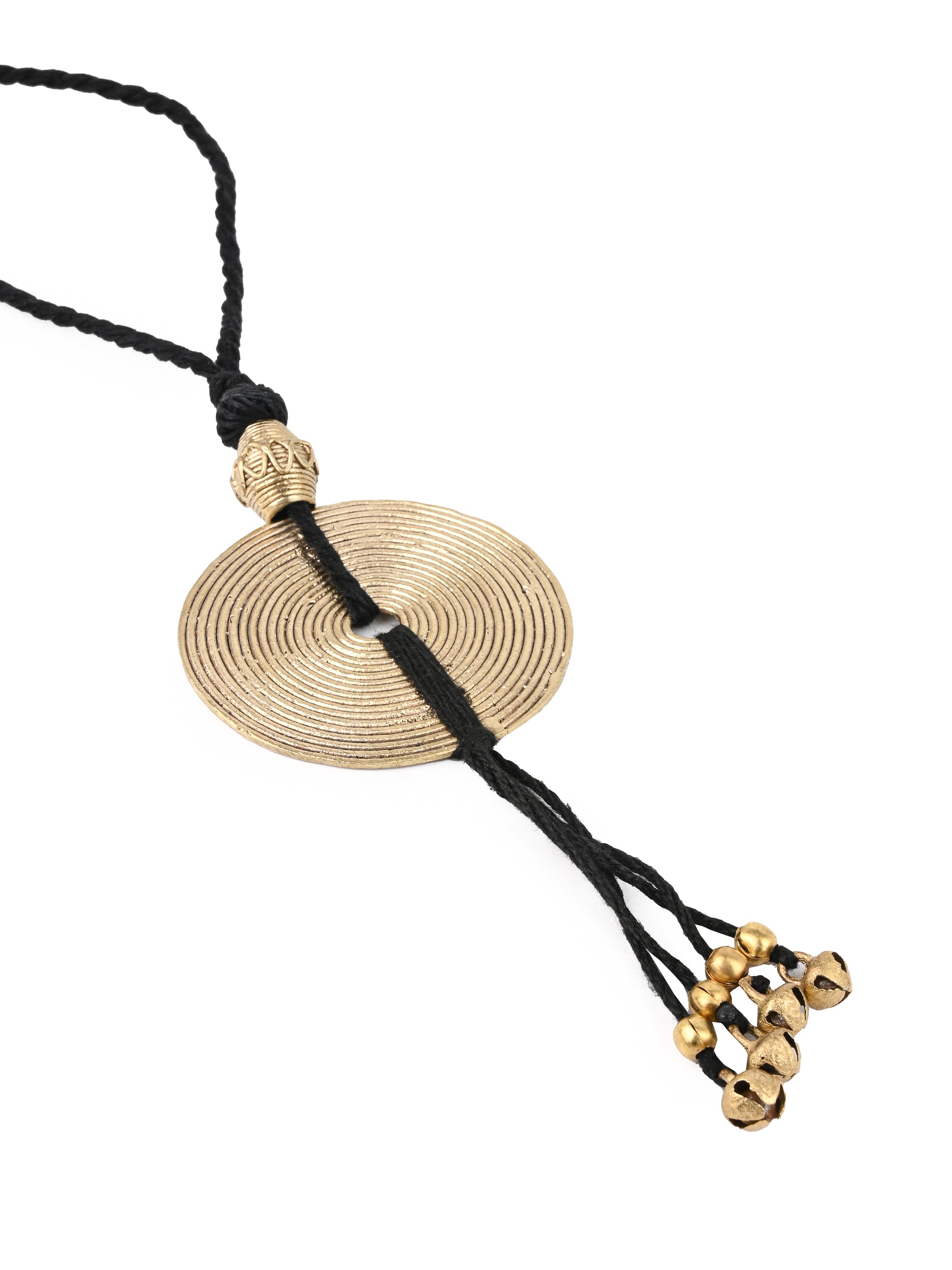 MAURYANA - Dokra craft medallion pendant necklace set with earrings - adjustable length