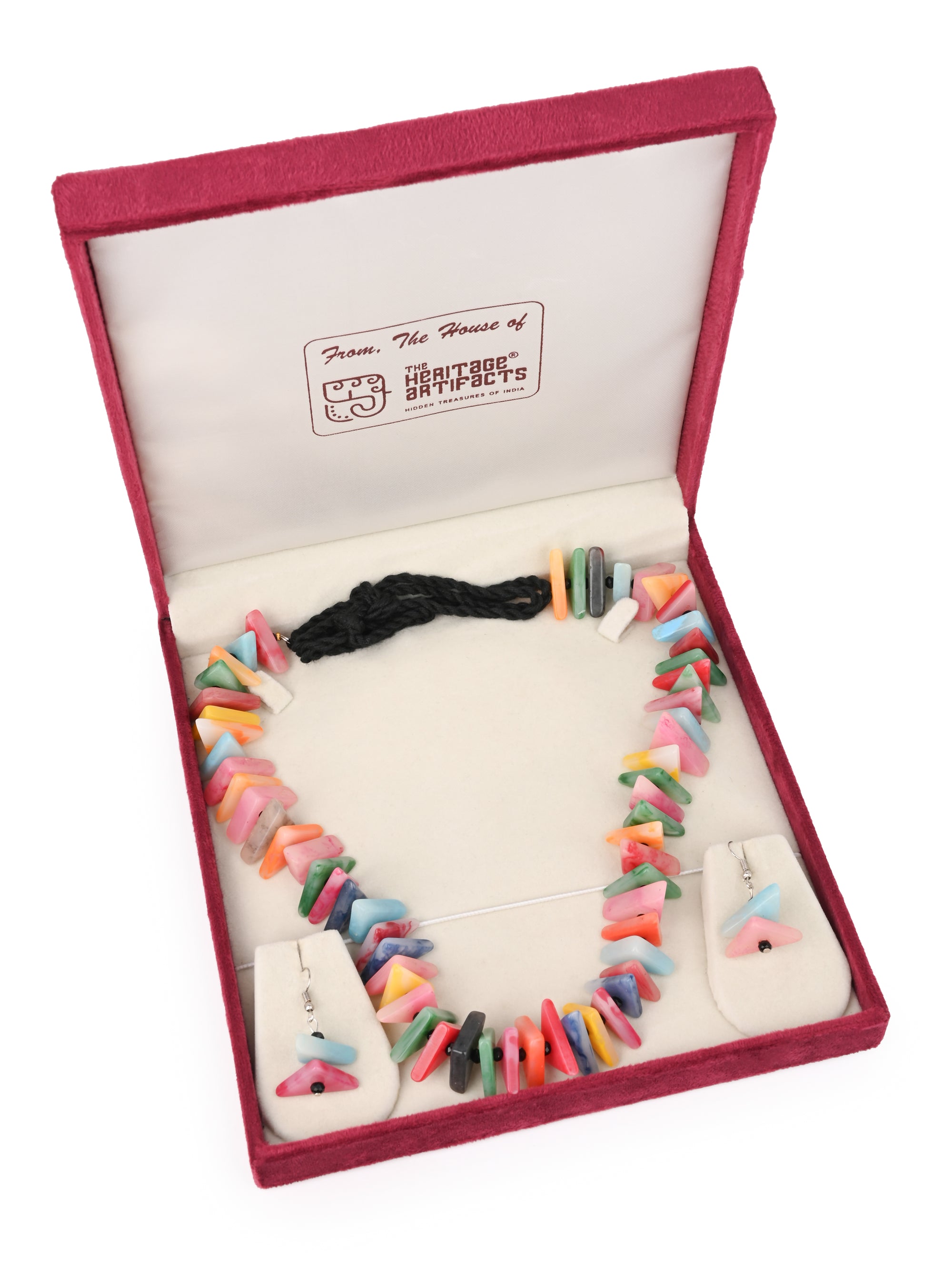 MAURYANA - Multicolor chips assembled to a beautiful necklace with earrings - adjustable length