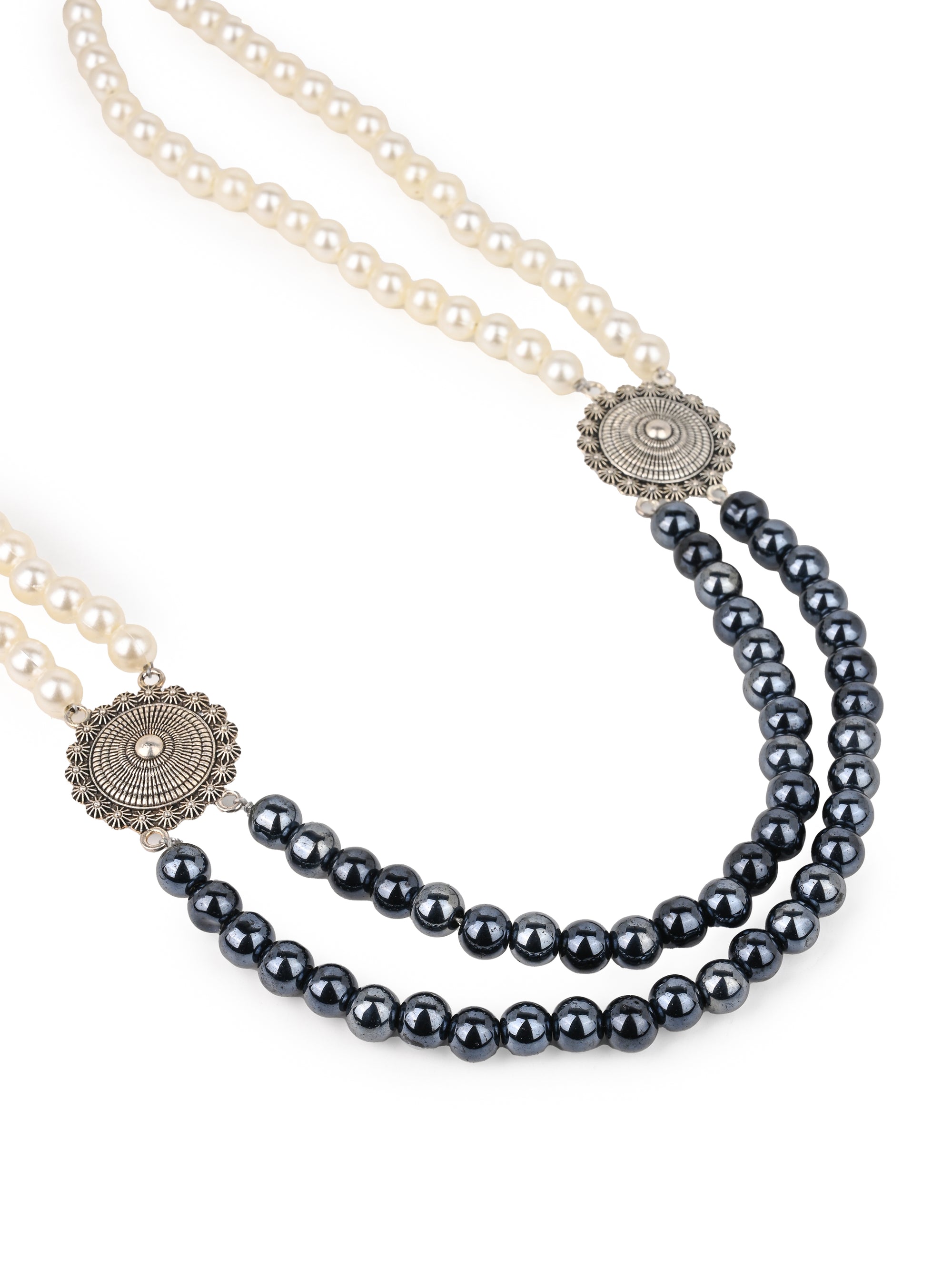 MAURYANA - Shiny beaded necklace in black and brown color options with earrings - adjustable length