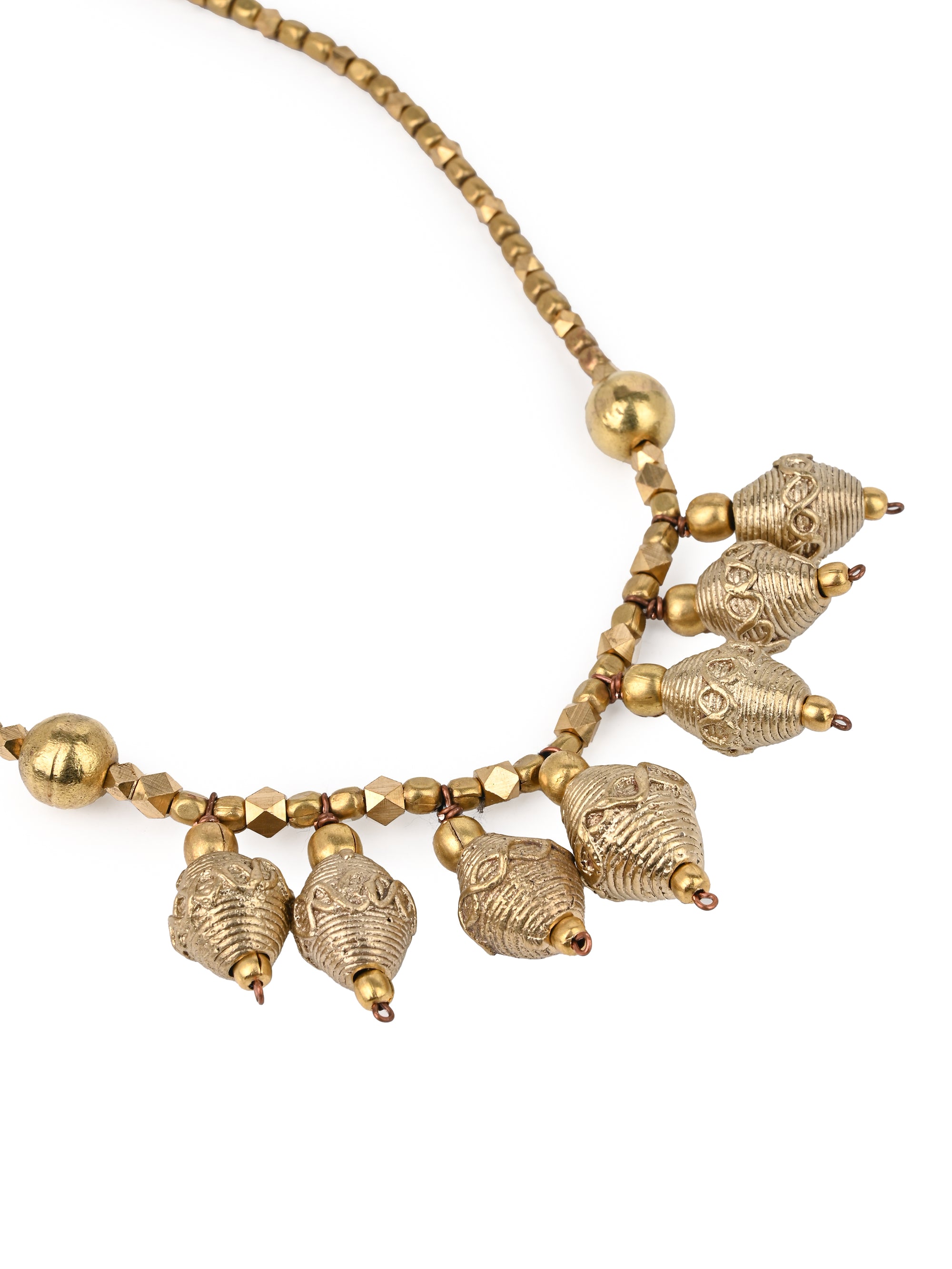 MAURYANA - Dokra craft multiple pendants necklace with earring set - adjustable length