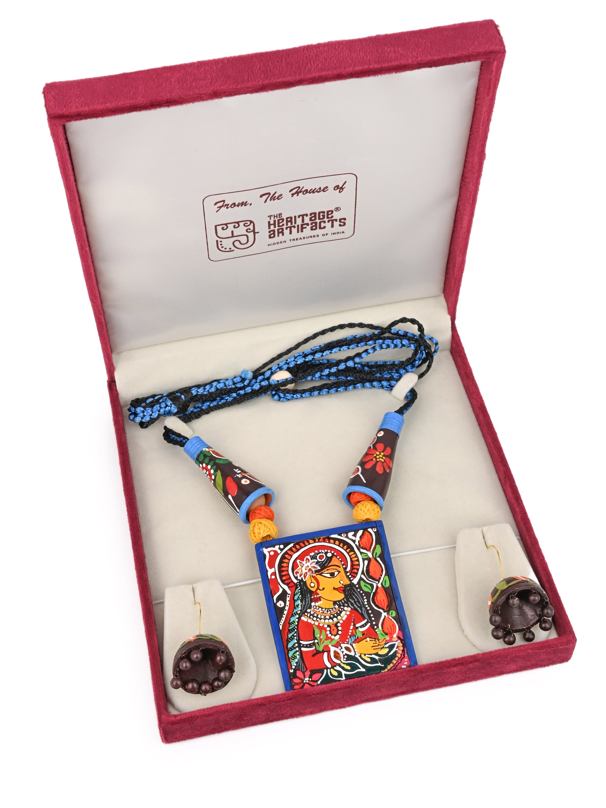 MAURYANA - Terracotta face painted necklace set with earrings available in assorted colors - adjustable length