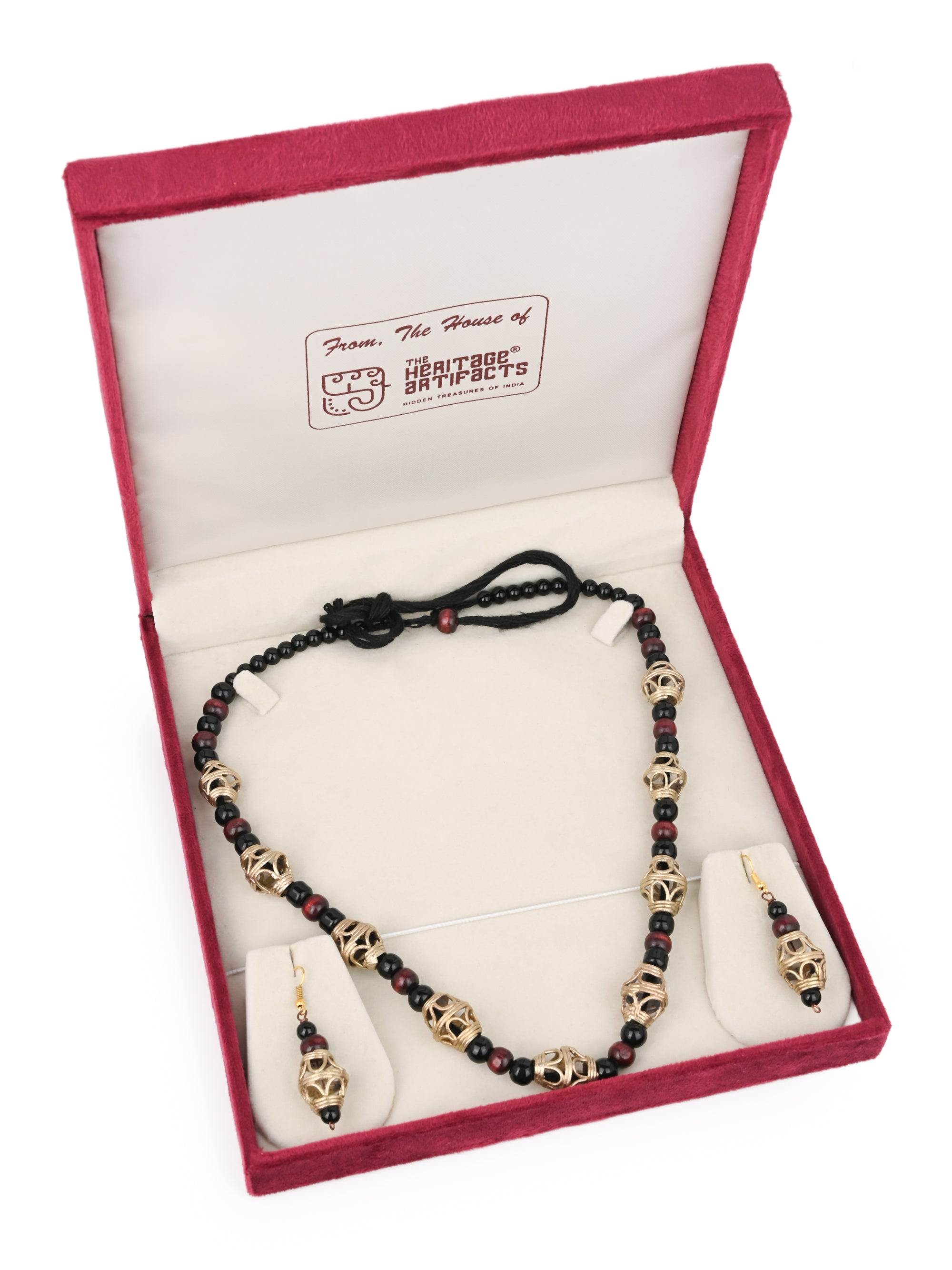 MAURYANA - Dokra craft big beaded necklace set with earrings - adjustable size