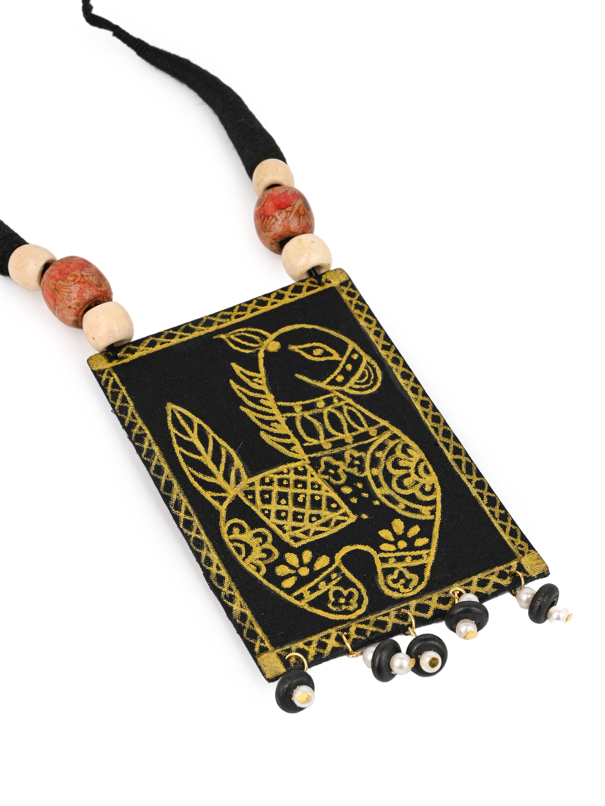 MAURYANA - Fabric crafted terracotta horse design pendant necklace set with earrings - adjustable length