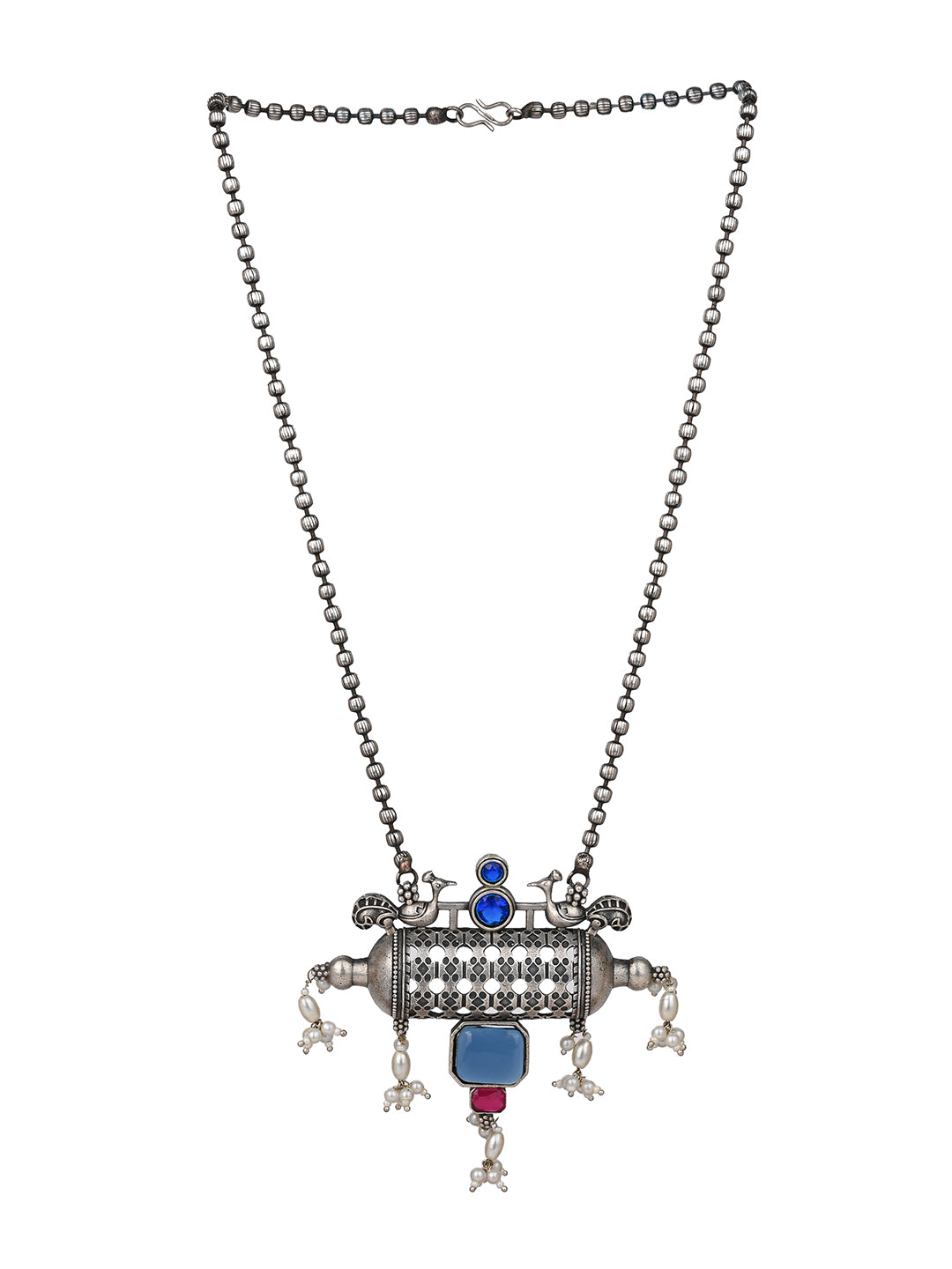 MAURYANA - Oxidised silver necklace with earring set - one size