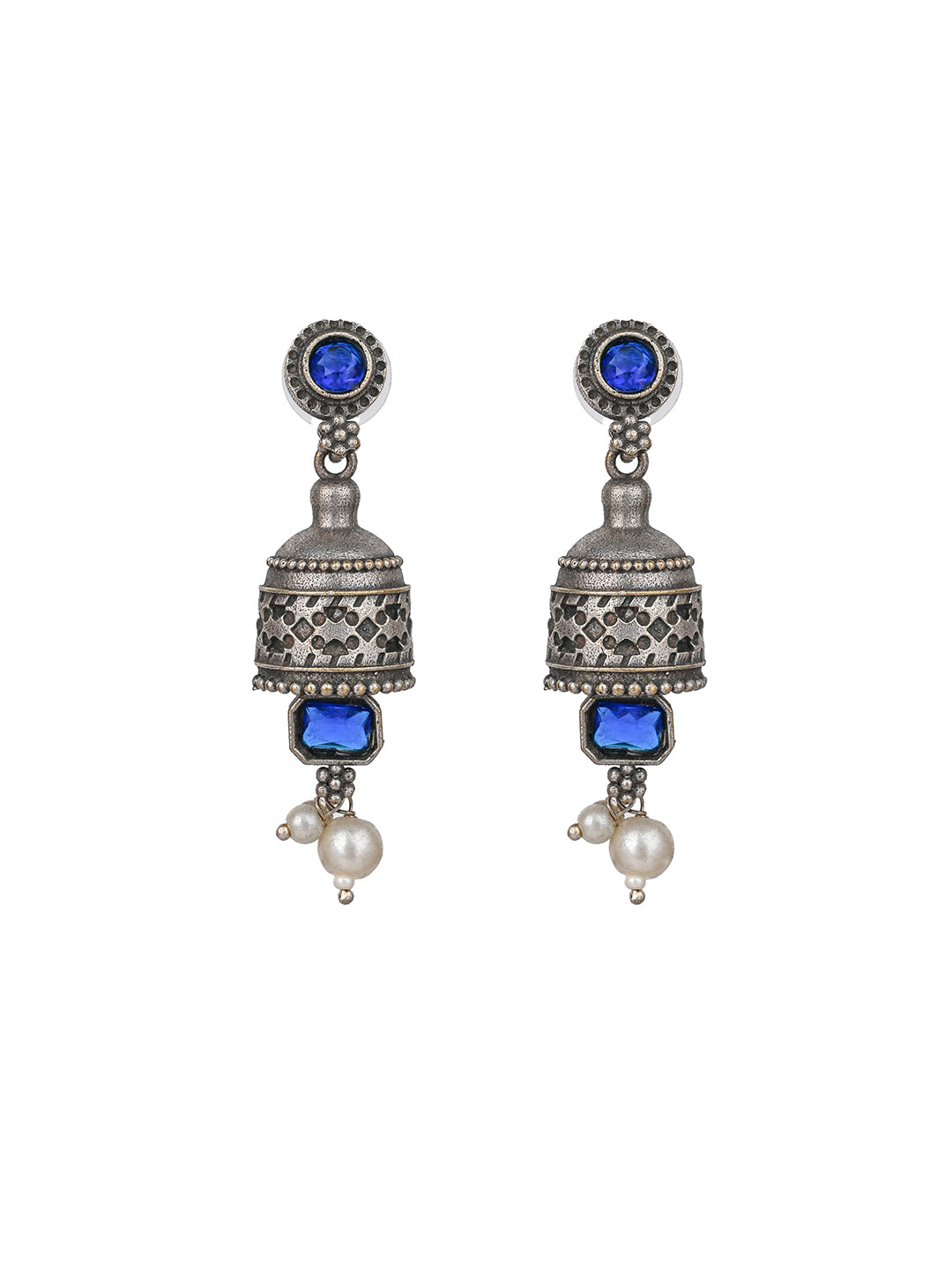 MAURYANA - Oxidised silver necklace with earring set - one size