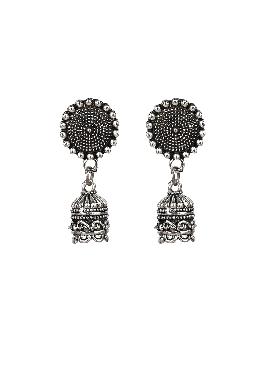 MAURYANA - Oxidised silver durga mata pendant necklace set with earrings - one size