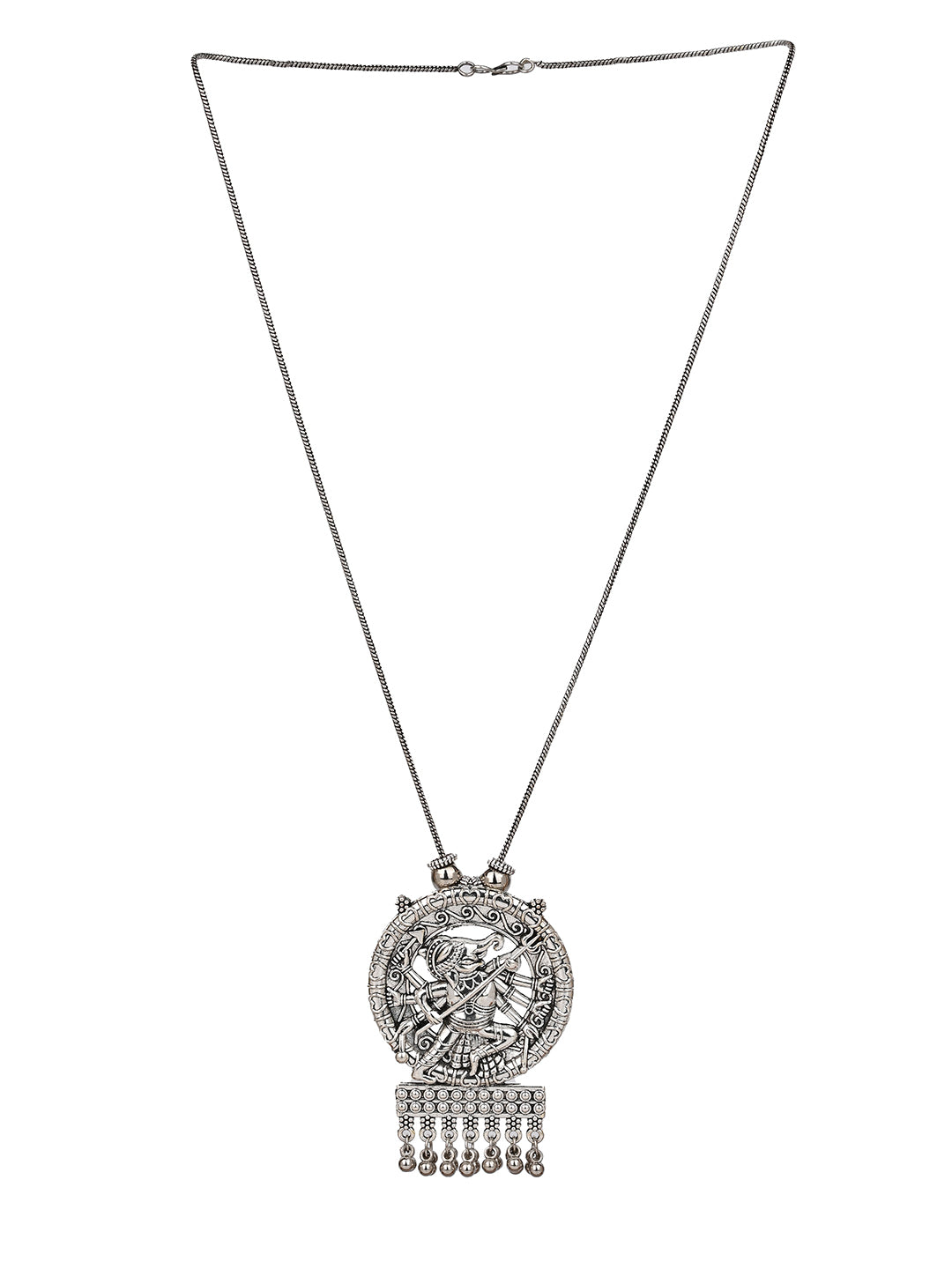 MAURYANA - Oxidised silver ashtabhuja ganesh pendant necklace set with earrings - one size